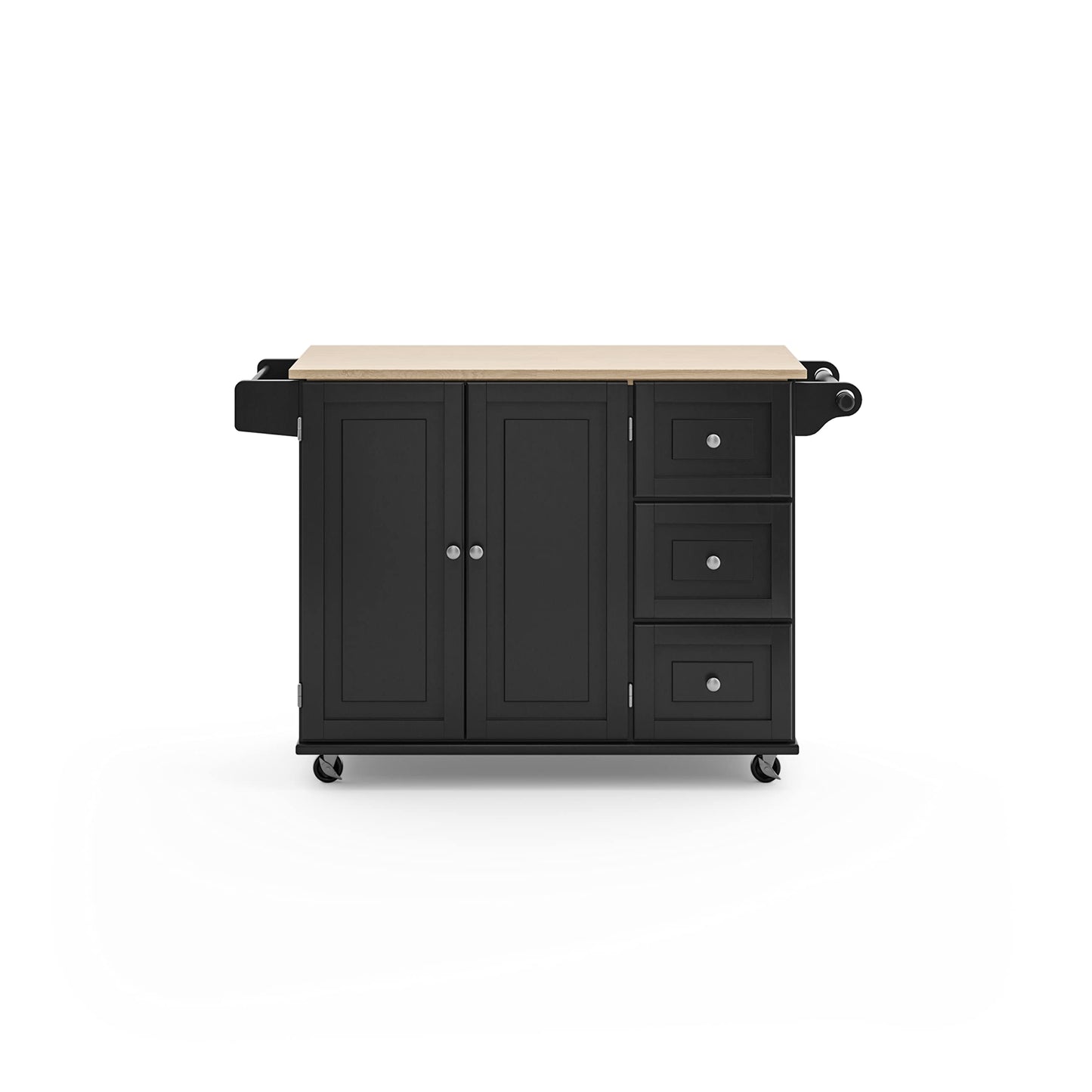 Homestyles Dolly Madison Black Mobile Kitchen Island Cart with Wood Drop Leaf Breakfast Bar