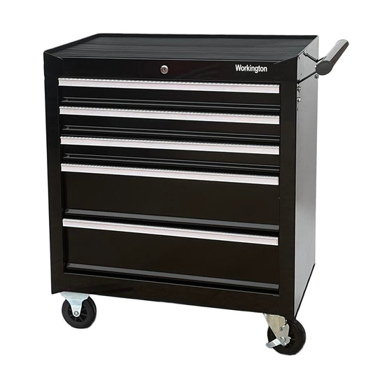 Workington Professional Industrial Rolling Metal Tool Chest with 5 Drawers, 26" 5-Drawer Tool Chest Cabinet with Ball Bearing Drawer Slides, Steel Tool Storage Box Organizer 4102 Black