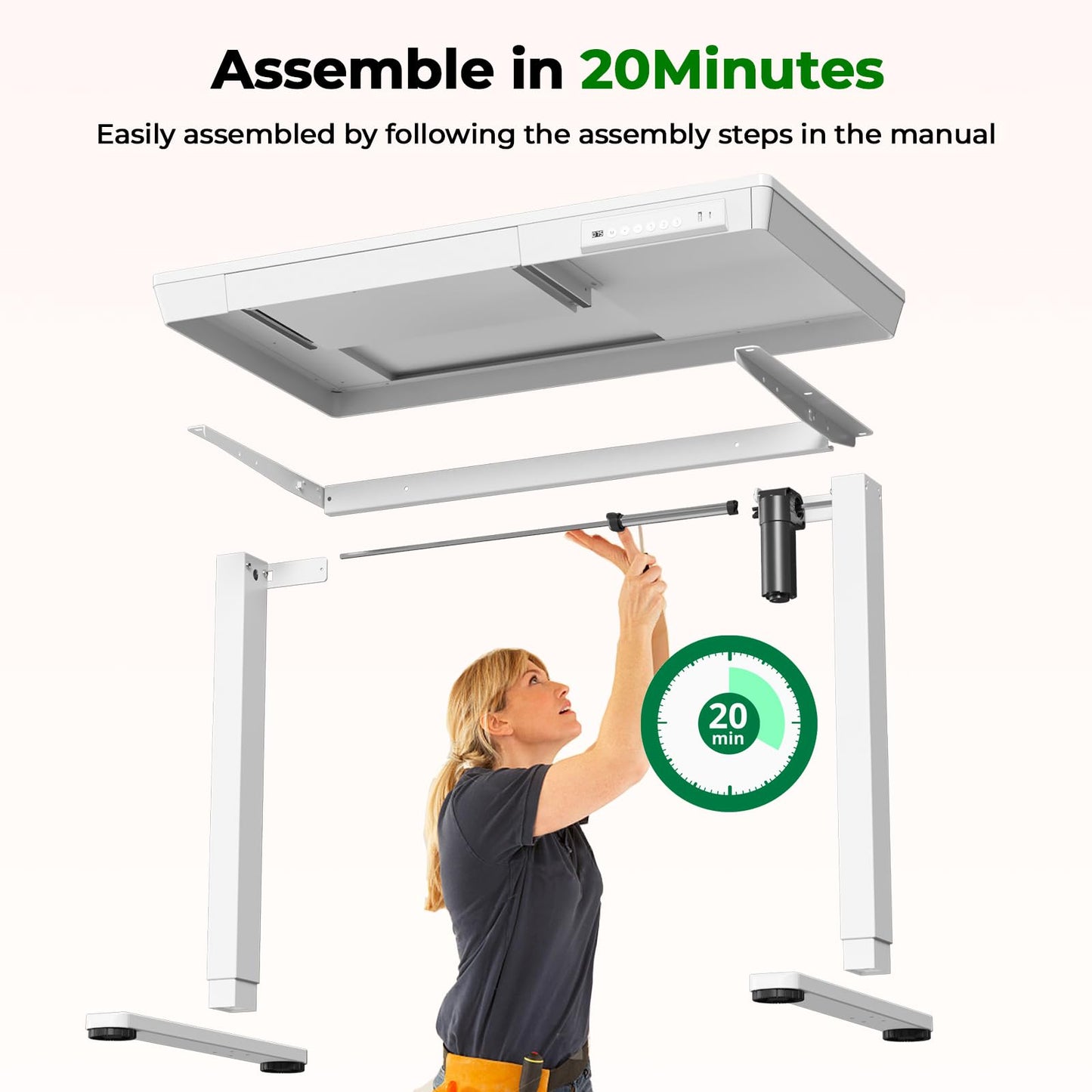 JYLH JOYSEEKER Electric Standing Desk with Drawer, 35" x 20" Whole Piece Tabletop Small Sit Stand Desk, Height Adjustable Desk with Storage & USB Ports, Quick Install Home Office Computer Desk, White