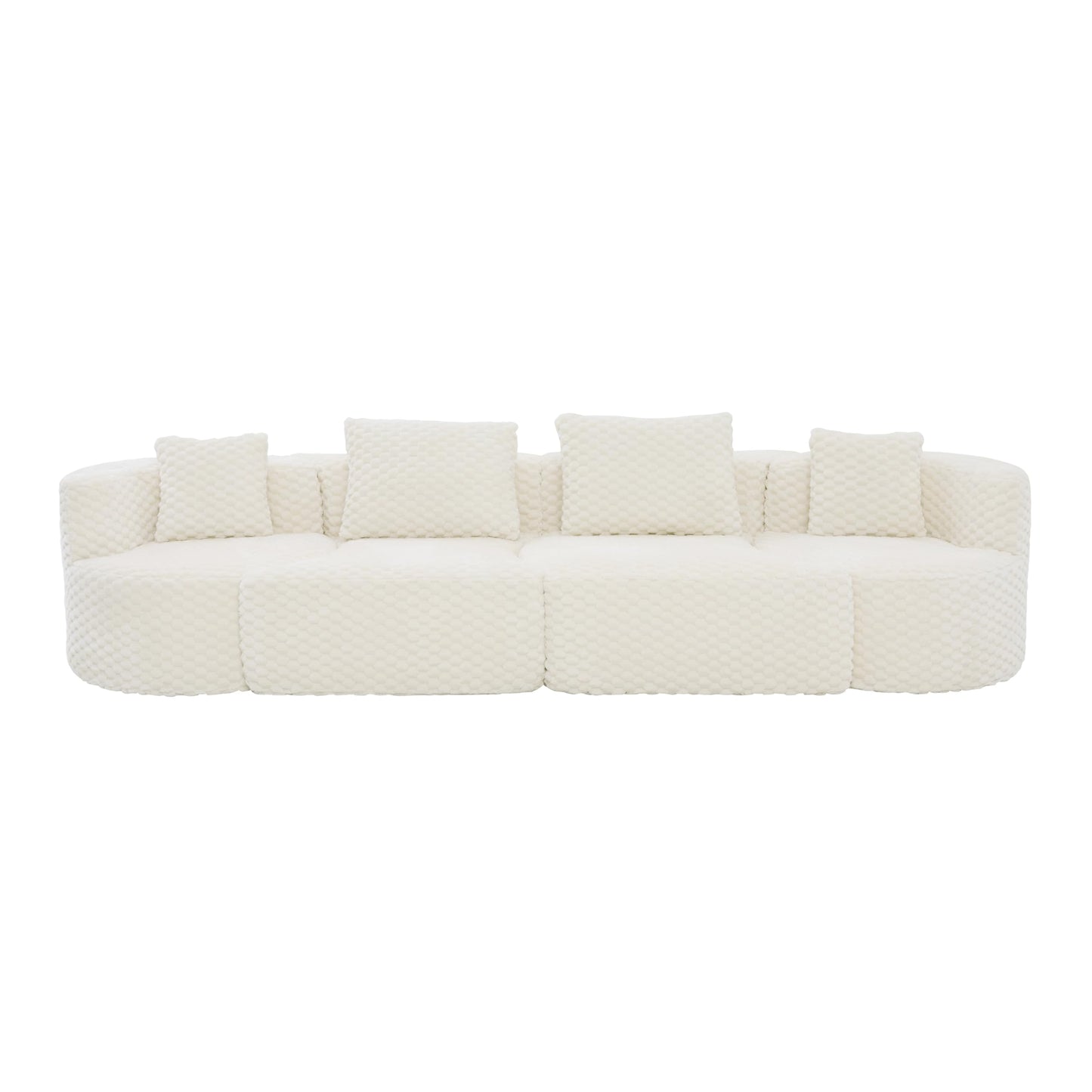 Merax 138" Curved Modular Sectional Sofa Set, Compressed 4 Seat Bubble-Velvet Boneless Sectional Couch Sofa with Deep Seat & Pillow, Comfy Cloud Soft Couches for Living Room, Easy Assembly, White