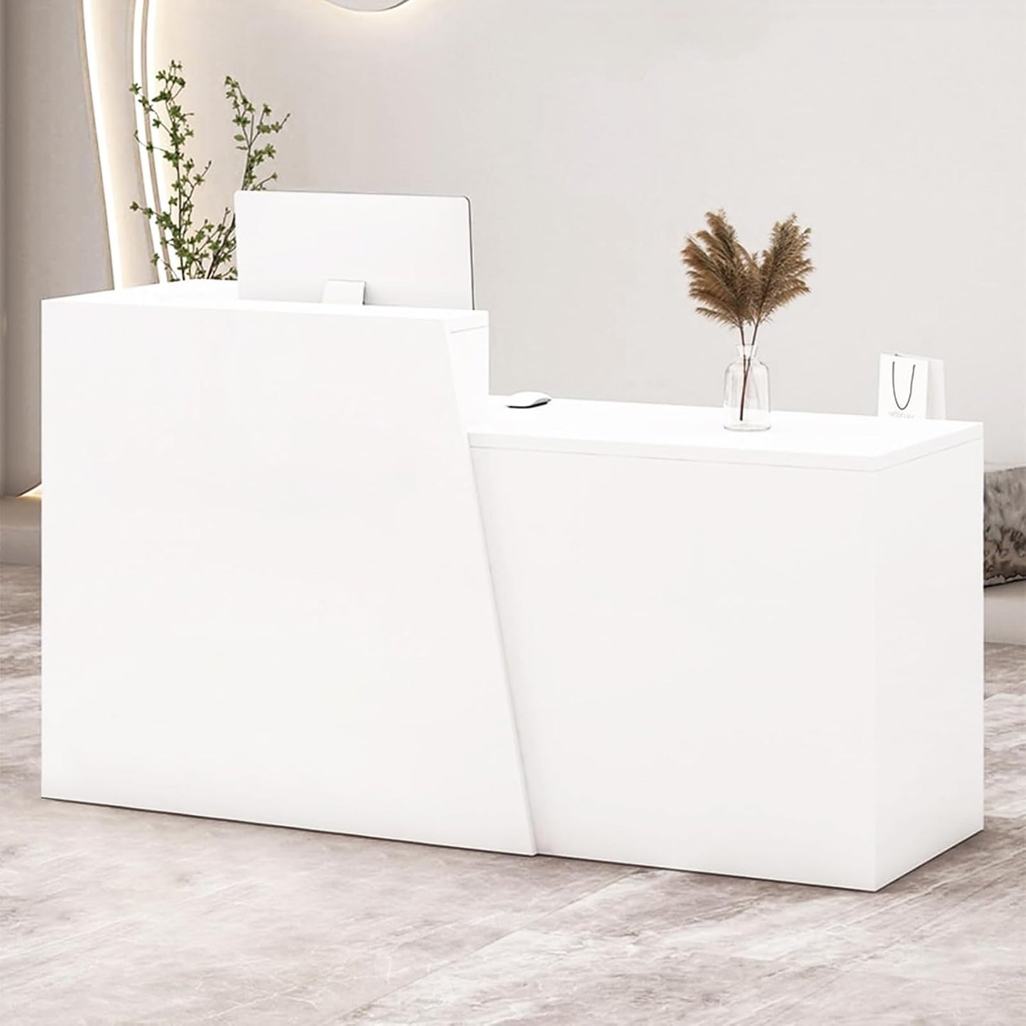TKKUPLG Modern Reception Desk with Counter & Drawers, Front Desk Reception Counter for Salon/Office/Lobby