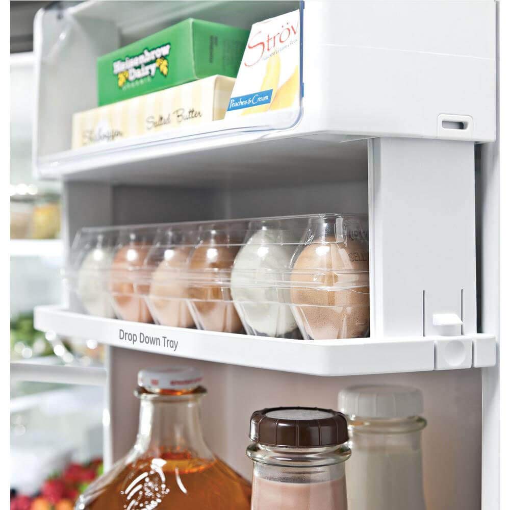 GE Profile 36 Counter Depth French Door Refrigerator with 23.1 cu. ft. Capacity Internal Water Dispenser TwinChill Evaporator and Showcase LED Lighting in Fingerprint Resistant