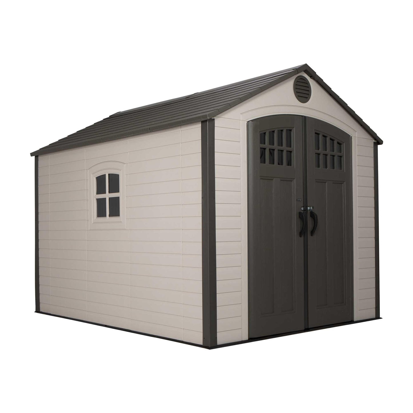 Lifetime 8 x 10 Ft Outdoor Storage Shed, Dual-Wall HDPE Construction, Steel-Reinforced, Skylight and Window, Lockable Doors, Vents, UV-Protected, Desert Sand