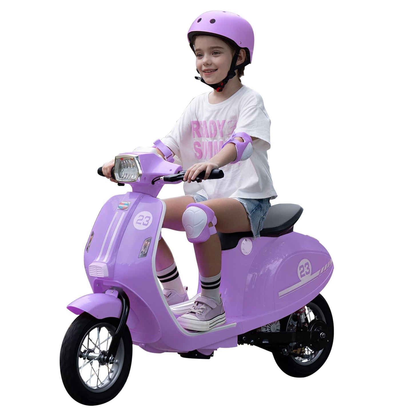 24V Kids Motorcycle, Electric Motorcycle Bike for Kids with 350W Motor, 3 Speed, 14.3MPH, Electric Scooter Moped w/Music, Story, LED Lights, 143lbs Max Load, Ride On Toy for Ages 8+, Purple