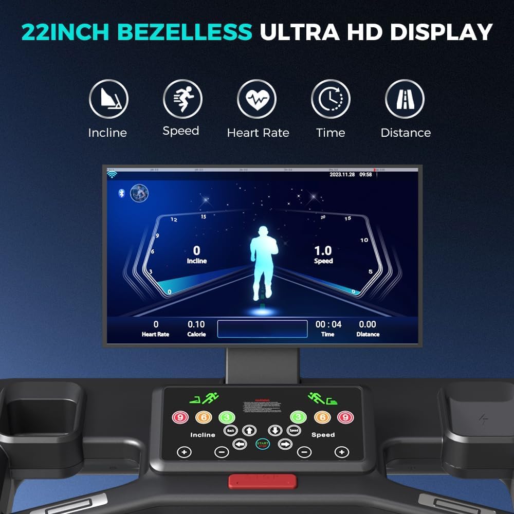 Premium Motorized Treadmill with Screen Projection, 15% Auto Incline Run Mill with 3.0HP Powerful Motor, 22" Wide Deck, Shock Absorption, Quiet Walking Pad Treadmill for Home Gym