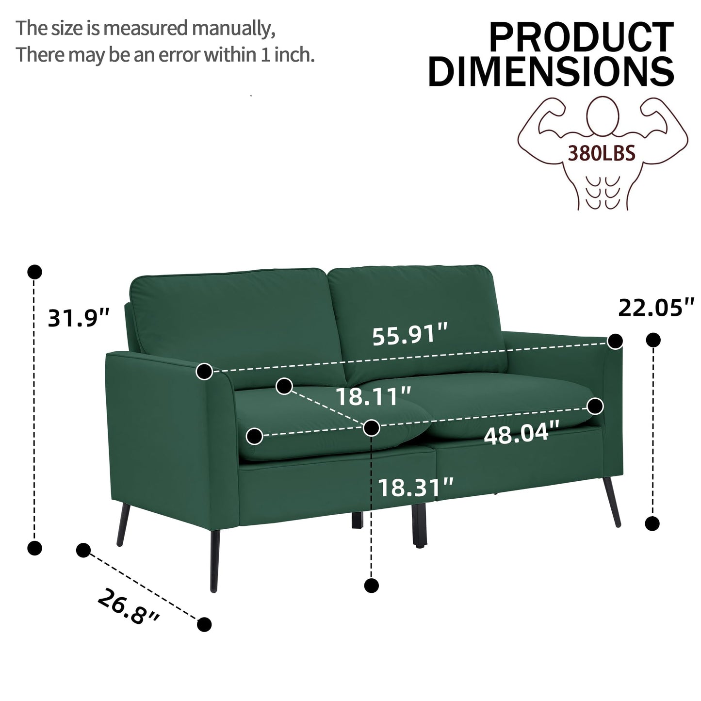 KEIKI Faux Leather Sofa Couch, Living Room Furniture Sectional Sofa Sets of 3 Pcs, Mid Century Modern Decor Sofa Couches, Loveseat & Accent Chair for Small Space, Apartment, Office, Green