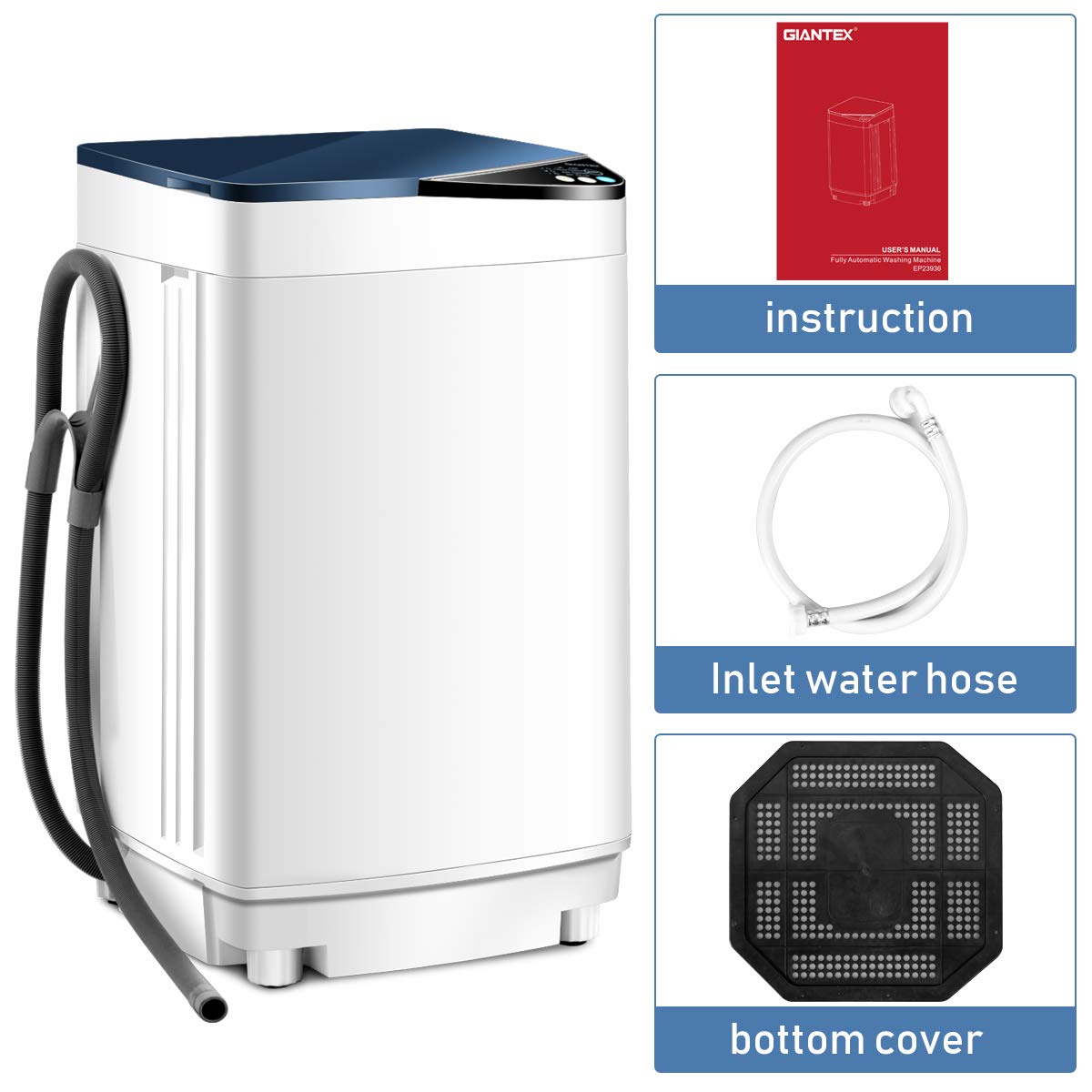 Waterjoy Portable Washing Machines, 7.7 lbs Load Capacity Portable Washer and Dryer Combo with Built-in Barrel Light & LED Display for Household and Apartment （Blue）