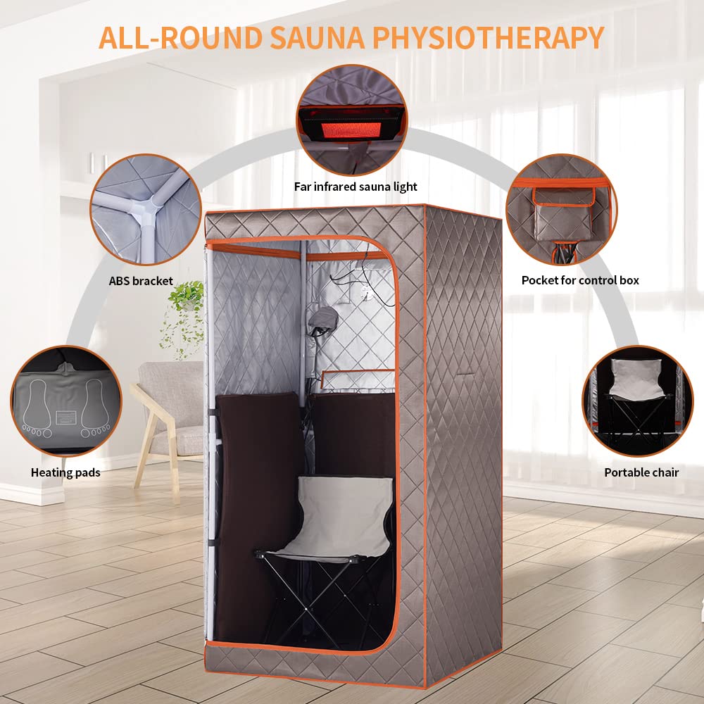 TaTalife Portable Full Size Infrared Sauna, Personal Sauna for Home Spa, Home Spa Tent with Remote Control, Heating Foot Pad, Foldable Reinforced Chair, Detox Therapy (L 33.8" x W 33.8" x H 66.5")