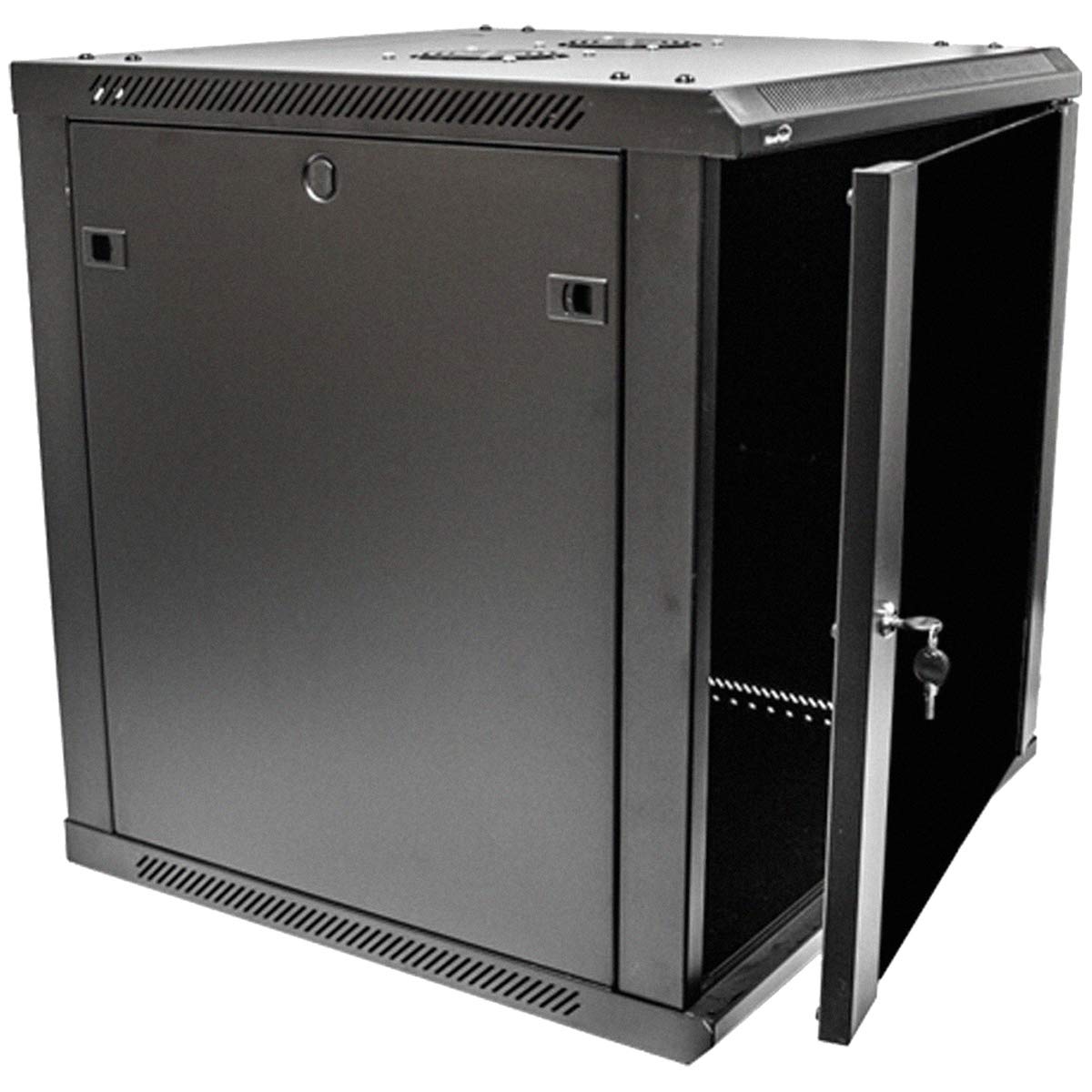 NavePoint 12U Server Rack Enclosure - 23.6” Deep, Wall Mount Network Cabinet with Locking Glass Door for 19” IT Equipment, Network Rack with 2 Fans, Removable Side Panels, Black