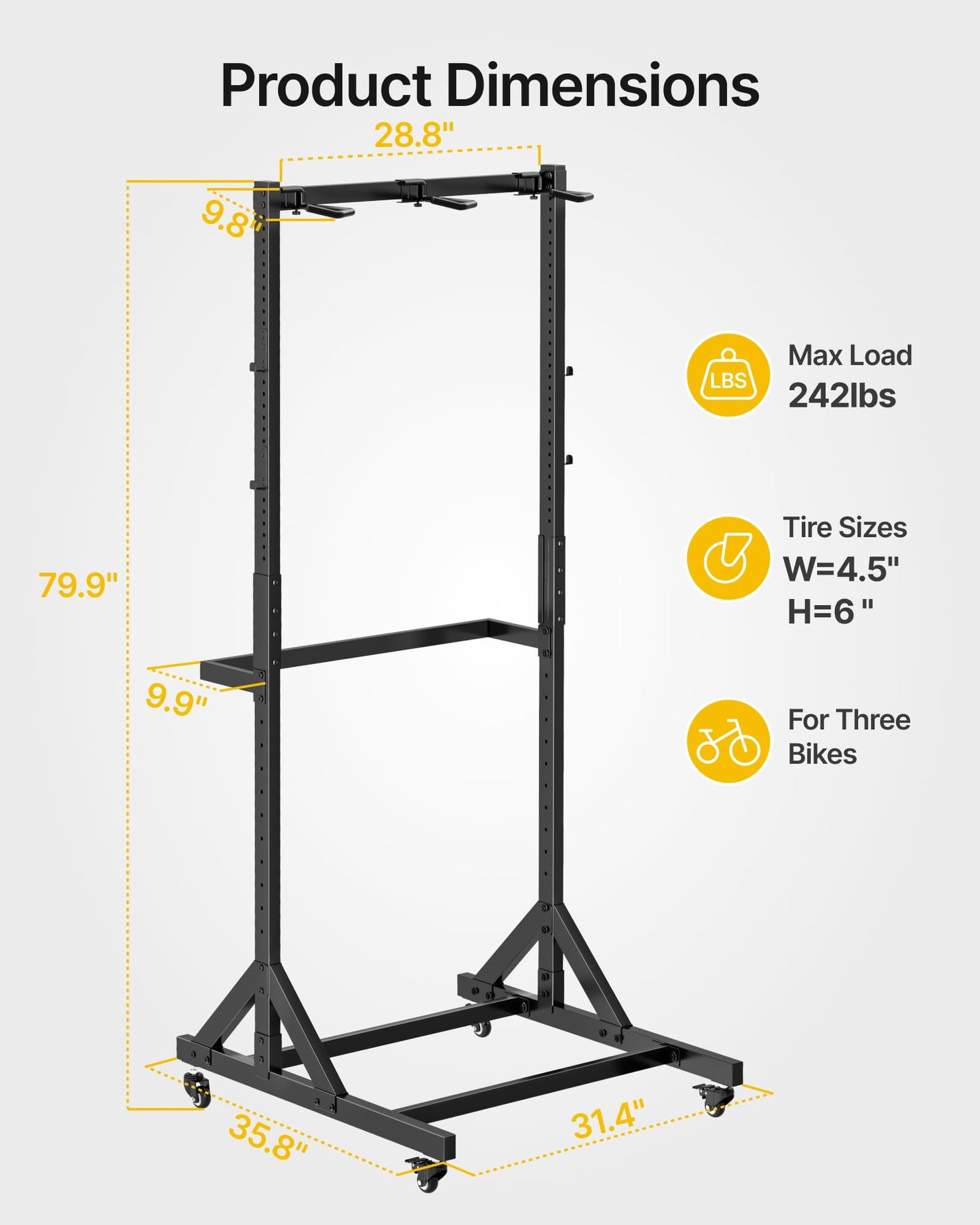 monTEK Rolling 3-Bike Rack Garage, Up to 4.5" Tire Width