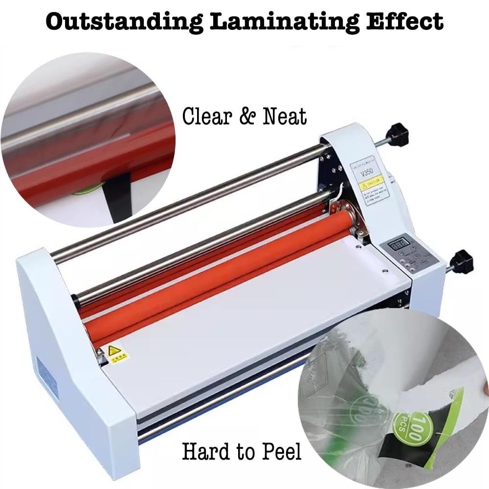 350mm Laminator Machine, Cold Hot Roller Laminating Machine, Single- & Double-Sided Thermal Laminator for Paper Card Wood Veneer PVC Foil, Digital Display, Safety Protection (V350)