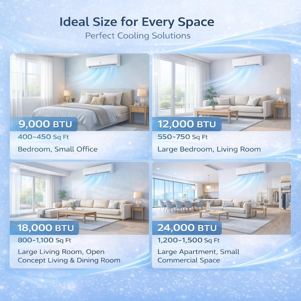 18,000 BTU Mini Split AC/Heating System, Mini Split Air Conditioners, 21 SEER2, Quiet Operation, 230V WIFI Enabled Energy Efficient Mini Split Unit, Installation Kits for Rooms Up to 1250 Sq.ft
