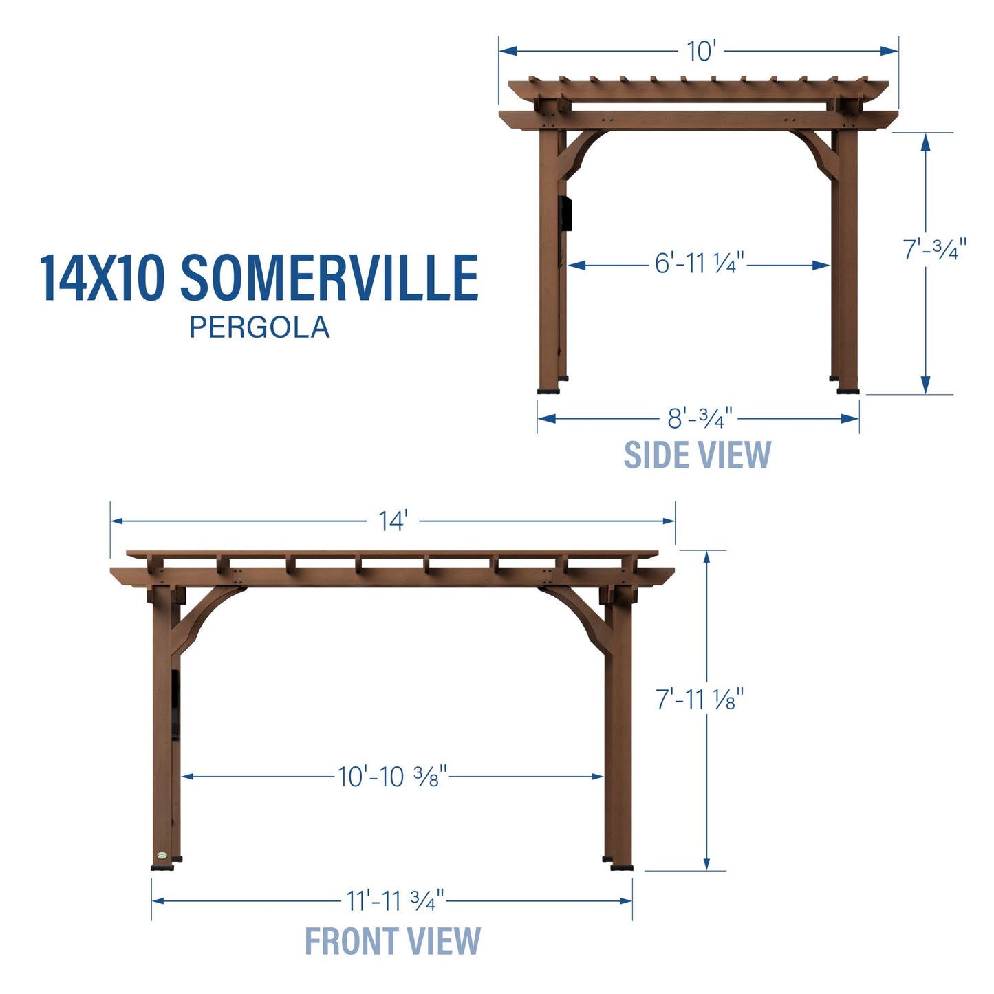 Backyard Discovery Somerville 14 x 10 Walnut All Cedar Pergola, Durable, Quality Supported Structure, Snow and Wind Supported, Rot Resistant, Electrical Outlet with USB, Deck, Garden, Patio