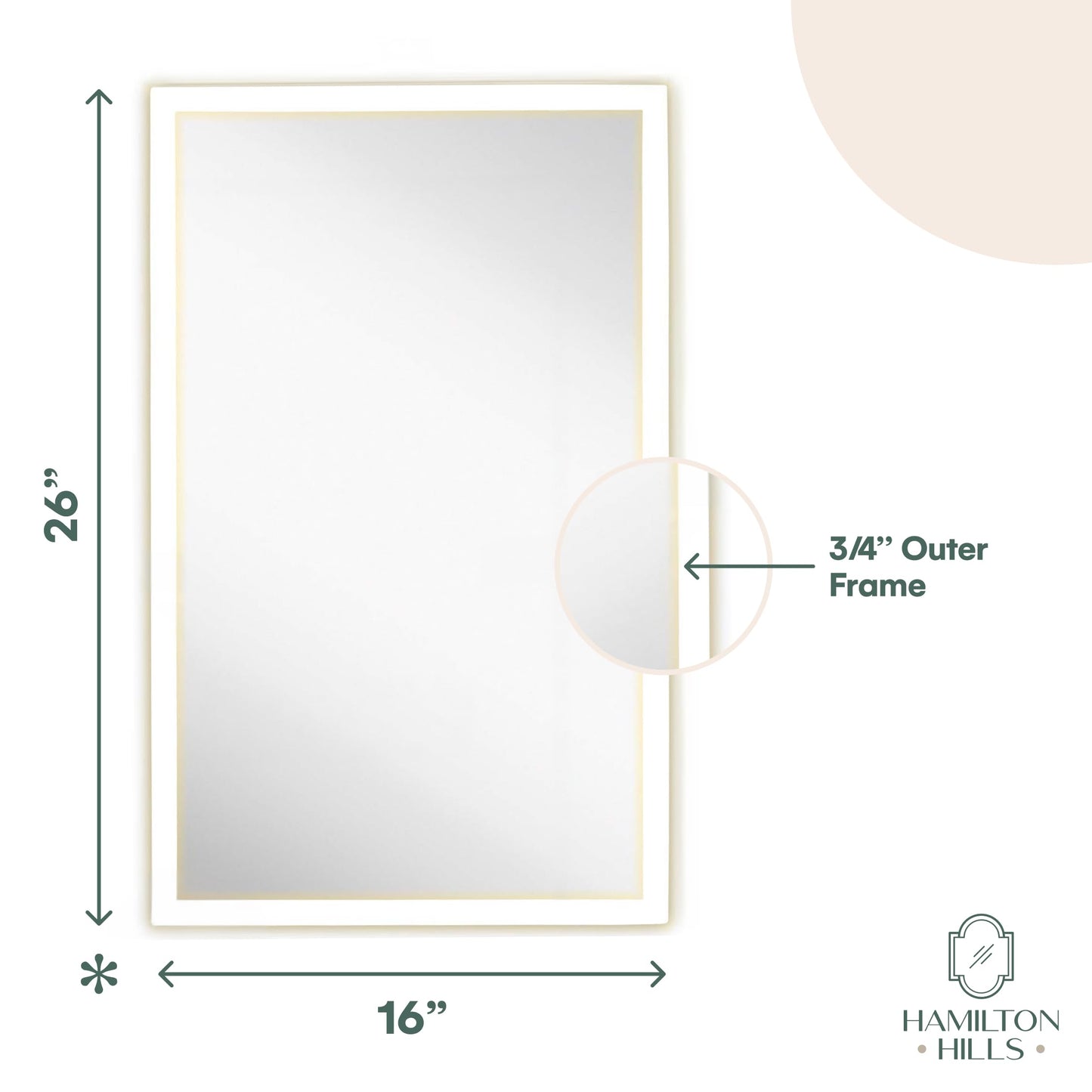 Hamilton Hills Bathroom Mirror with Storage - Wall Mounted Medicine Cabinet with 4 Glass Shelves and LED Backlighting - Modern Rectangular Organizer for Bathroom Décor 16 x 26 Inch - White