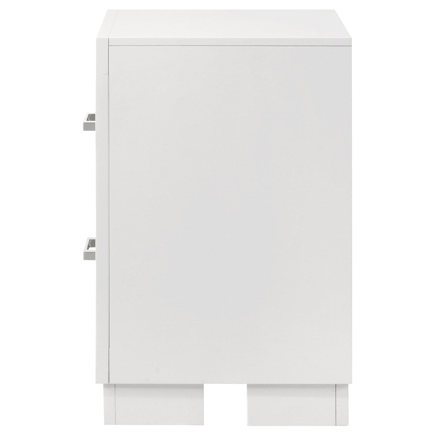 Coaster Home Furnishings - Jessica - Wood - 2-Drawer Nightstand with Silver Bar Handles, Flat Drawer Fronts, Boxy Frame and Hidden Storage - Bedroom - Snow White - 202992