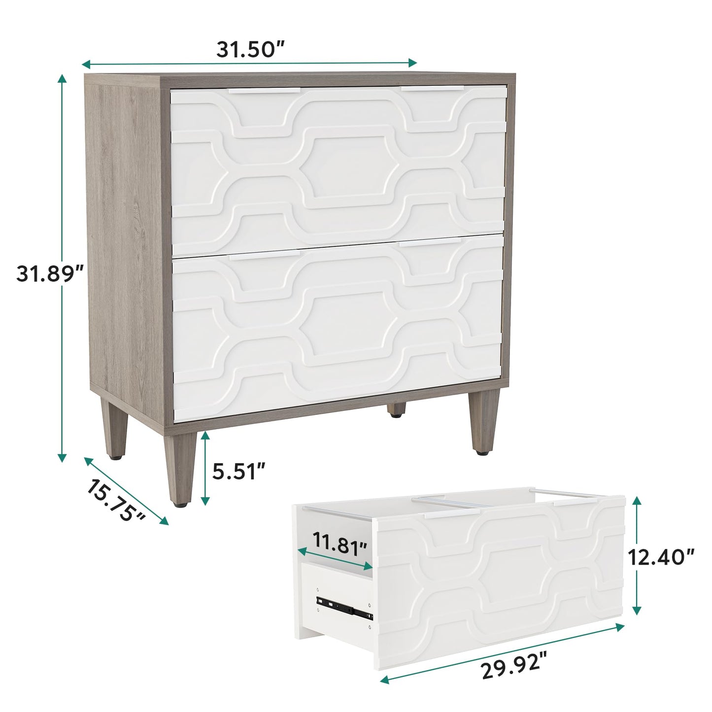 LITTLE TREE 2-Drawer File Cabinet, Lateral Filing Cabinet for A4/Letter/Legal Size, Office Storage Cabinet, Printer Stand with Storage Drawer for Home Office, White