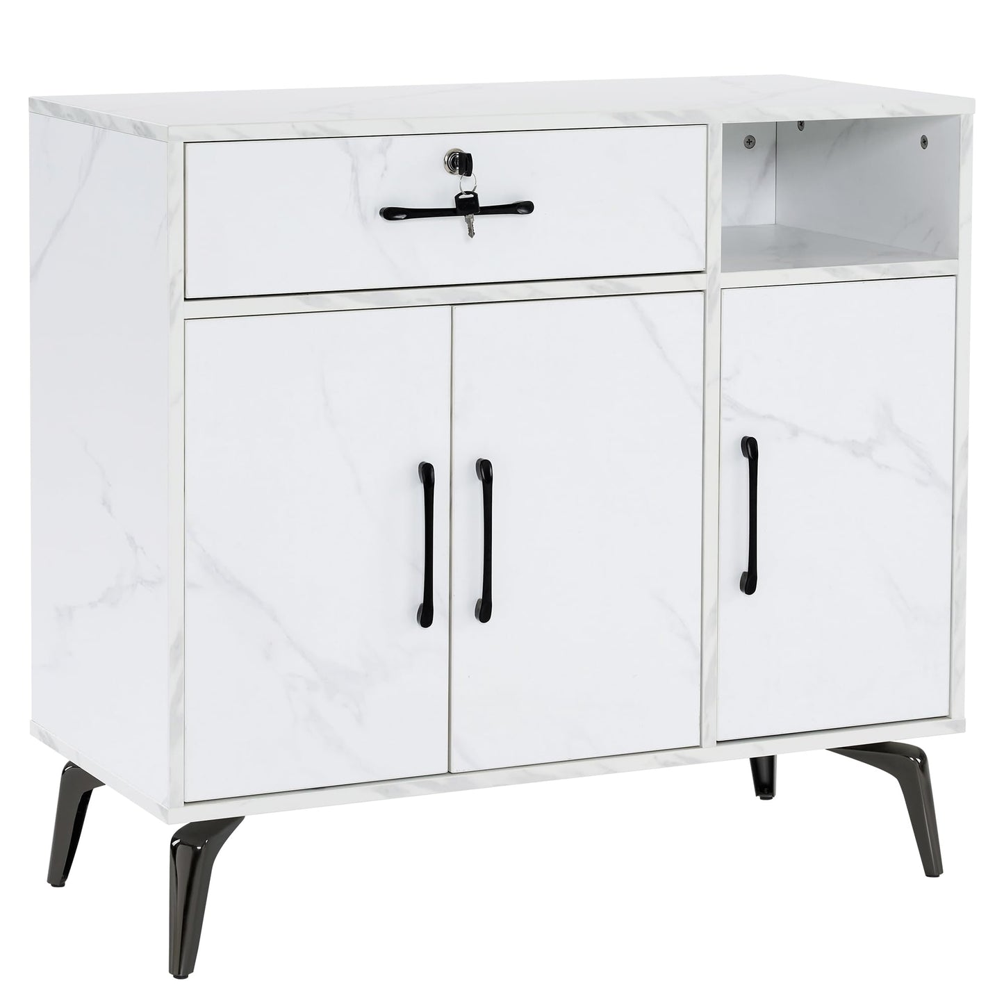 BarberPub Barber Station for Hair Stylist, Beauty Salon Storage Cabinet, Spa Equipment with 4 Legs, Modern Utility Makeup Workstation, Styling Dressing Table 3163 (White)
