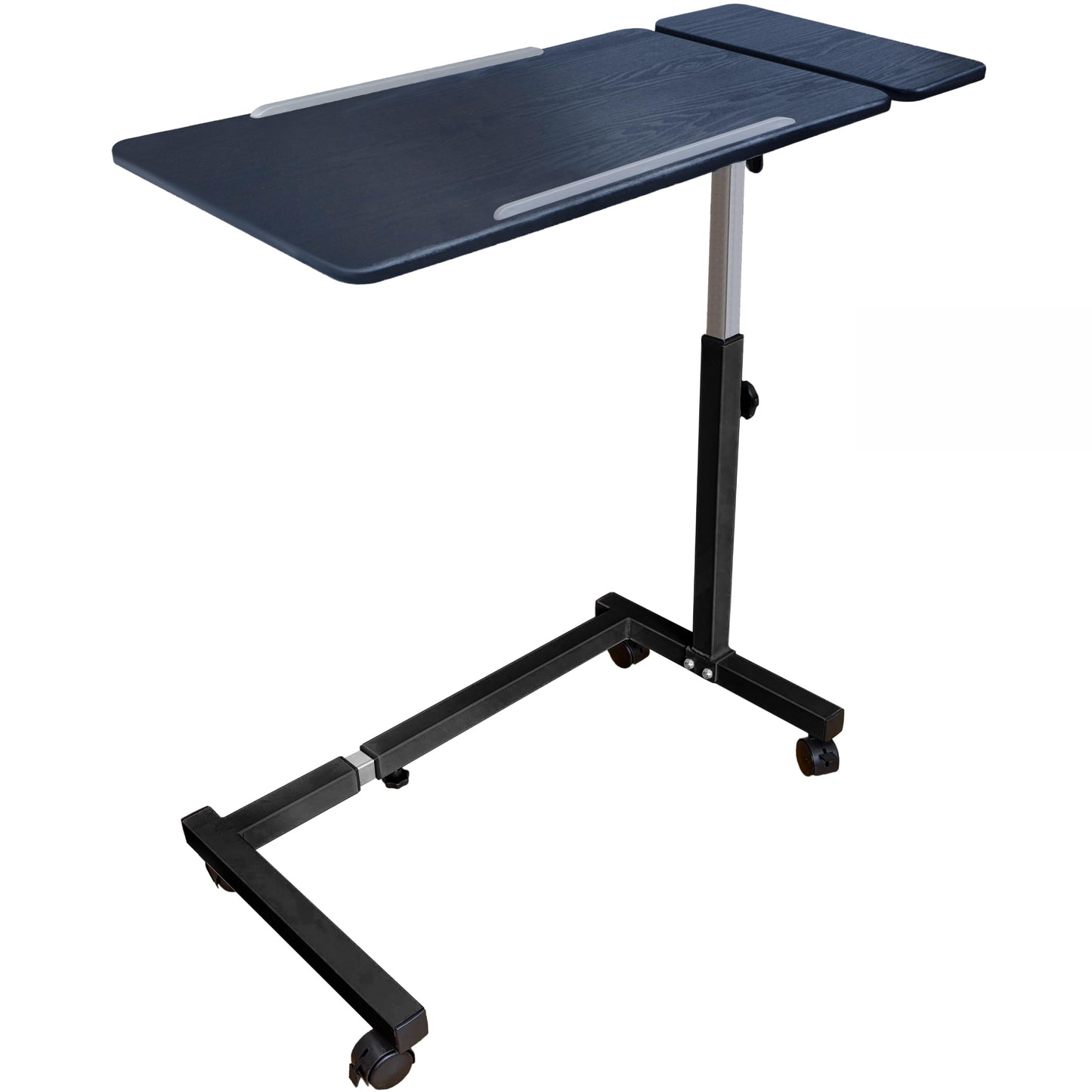 Sigmade Recliner Table, Over the Bed Table with Wheels, Adjustable Width & Height, with Split Tilt Design & 4 Caster Wheels with Brakes (Black Oak Tabletop, Black Base)