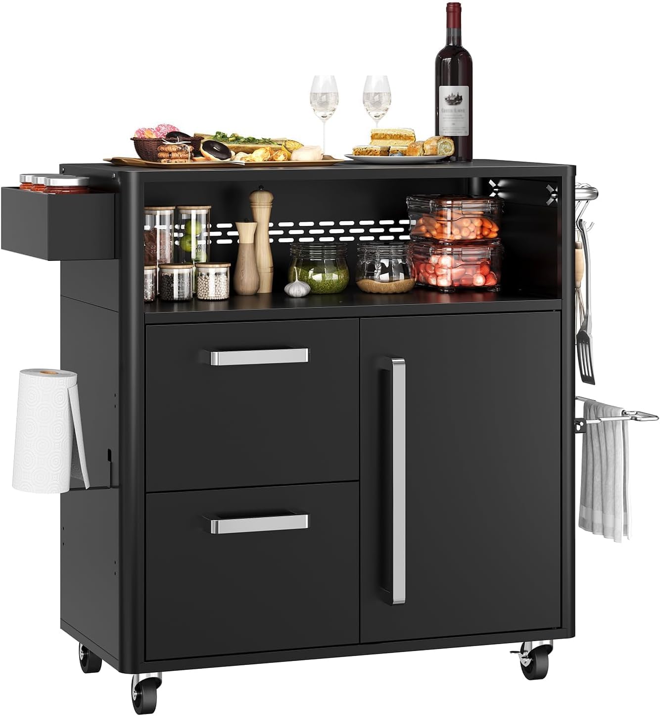 Heavy-Duty Outdoor Grill Cart with Stainless Steel Prep Table,Mobile BBQ Island Cart with Spacious Storage Cabinet & Lockable Wheels, Multi-Function Patio Kitchen Station for Grilling & Outdoor