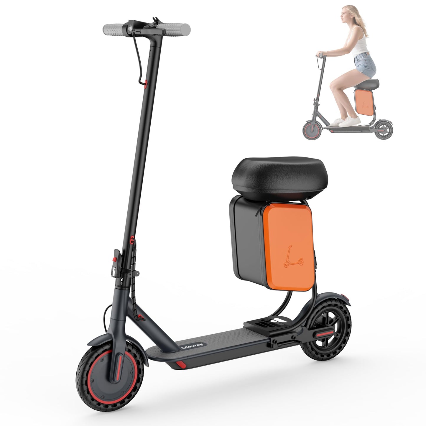 Qlaway Electric Scooter with Seat - 8.5" Solid Tire, Powerful 350W Motor, Top Speed 19 MPH, Max 16 Miles Ranges, Load 264LBS, Aluminum Alloy Frame Foldable Commuting Escooter for Adults & Teens