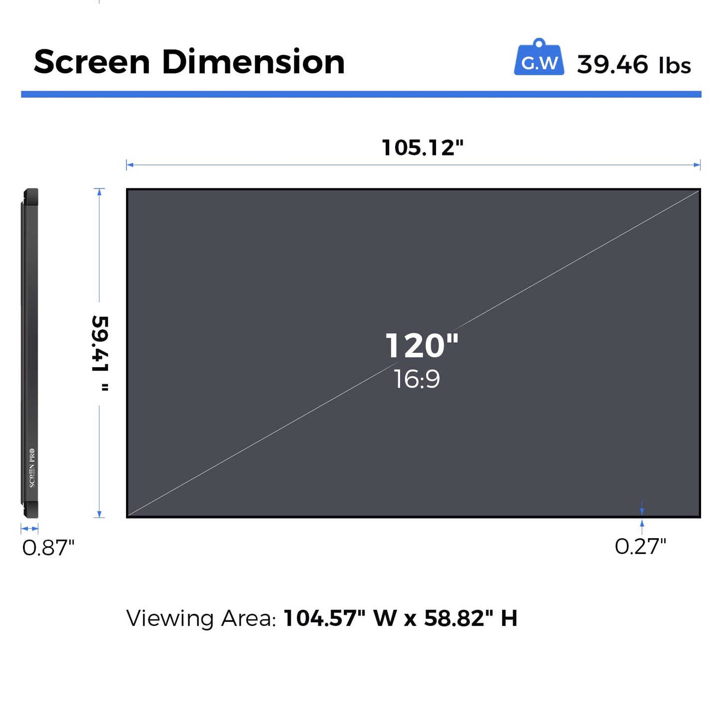 120inch Ambient Light Rejecting ALR Projector Screen for Home Theater, 16:9 4K/8K Ultra Edge Free Fixed Frame Ceiling Light Rejecting Screen for Ultra-Short Throw Projector & Laser Projector