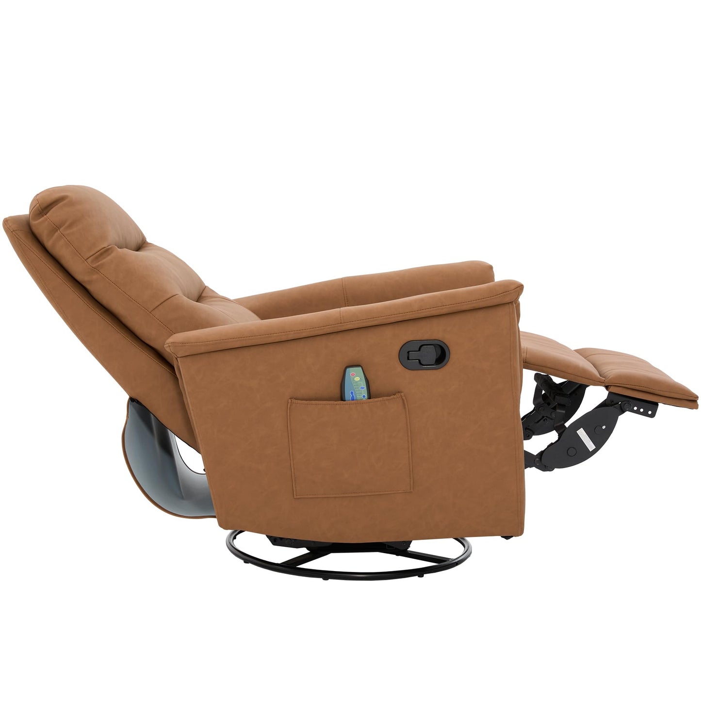 Christopher Knight Home Helen Massage Recliner Chair with 8 Points Function, PU Leather Upholstered Recliner Sofa with Two Adjustable Positions, Swivel Massage Chair with a Side Storage Pocket, Brown