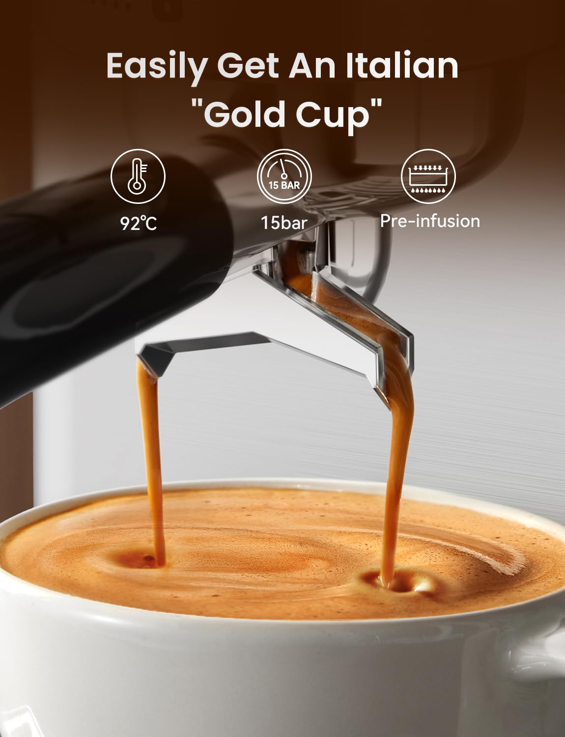 Neretva Espresso Machine, 15 Bar Espresso Coffee Machine with Visible Pressure Guage Professional Espresso Maker with Milk Frother & Stainless Steel for Home Barista Latte and Cappuccino Maker-Silver