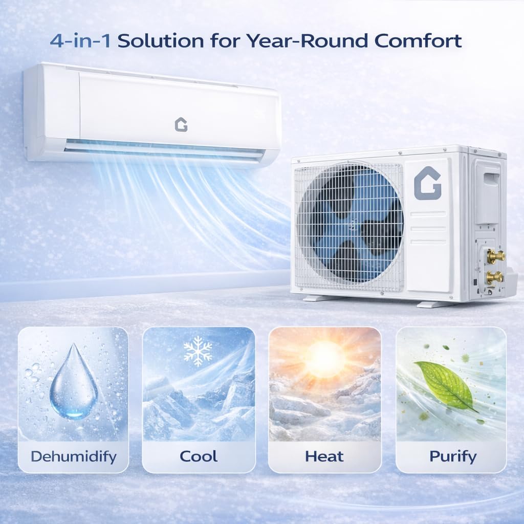 12,000 BTU Mini Split AC/Heating System, Mini Split Air Conditioners, 21 SEER2, Quiet Operation, 115V WIFI Enabled Energy Efficient Mini Split Unit, Installation Kits for Rooms Up to 750 Sq.ft
