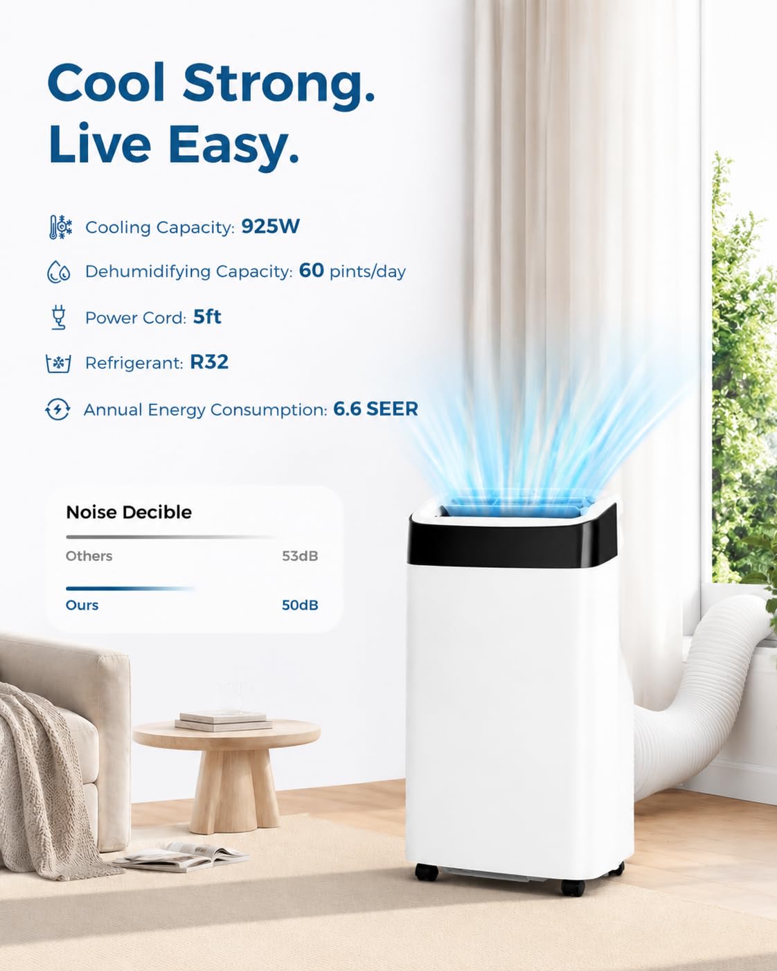 10000 BTU Portable Air Conditioners, Remote Control, 4-in-1 Quiet AC Unit, 3 Speeds, 24H Timer, Cools Room up to 450 Sq.Ft, Multi-Function Modes, Smart Control Panel