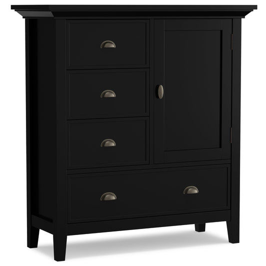 SIMPLIHOME Redmond Storage Cabinet - 39 inch Wide Solid Wood Medium Storage Cabinet in Black, Transitional Accent Cabinet for Entryway or Living Room with 4 Drawers and Cabinet Storage