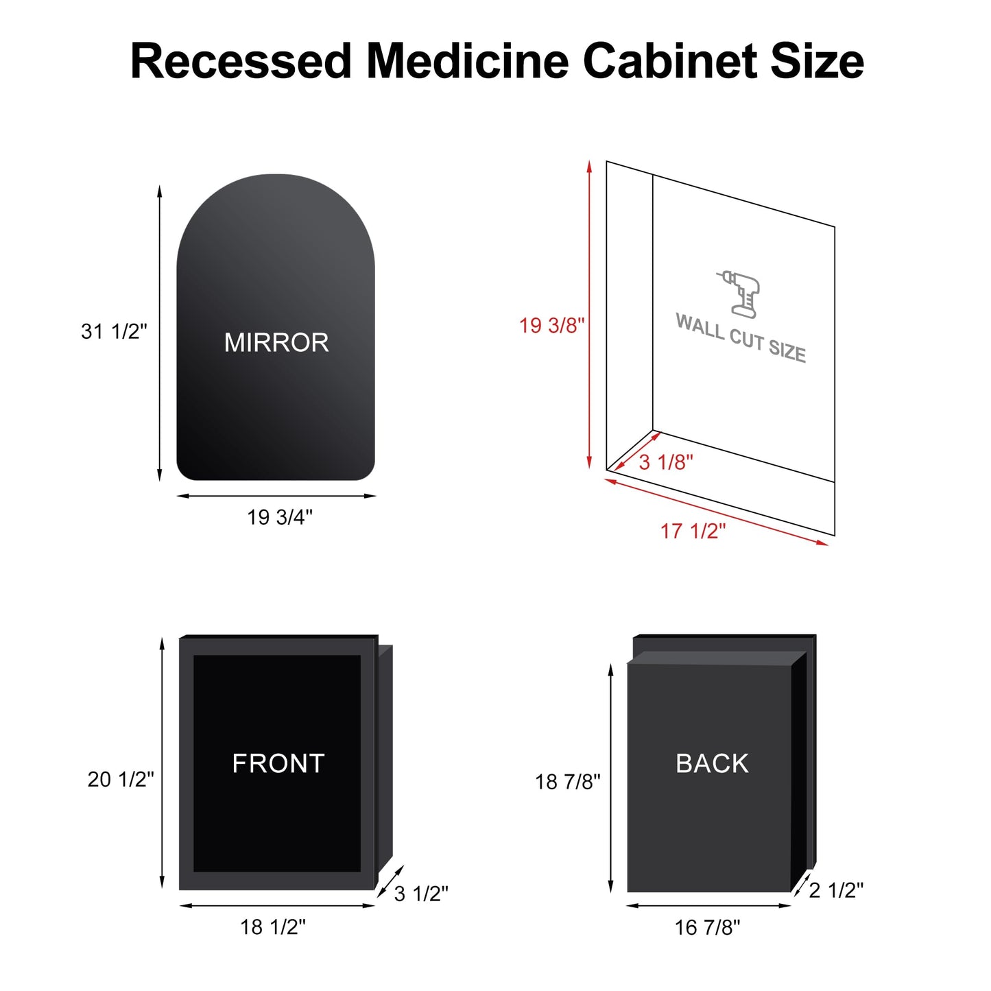 Mepplzian Lighted Arched Medicine Cabinet with LED Mirror - 20x31 Inch Recessed Bathroom Storage, Gold Arched Wall Mounted Mirror Cabinet, Arch Medicine Cabinet with Lights,Anti-Fog