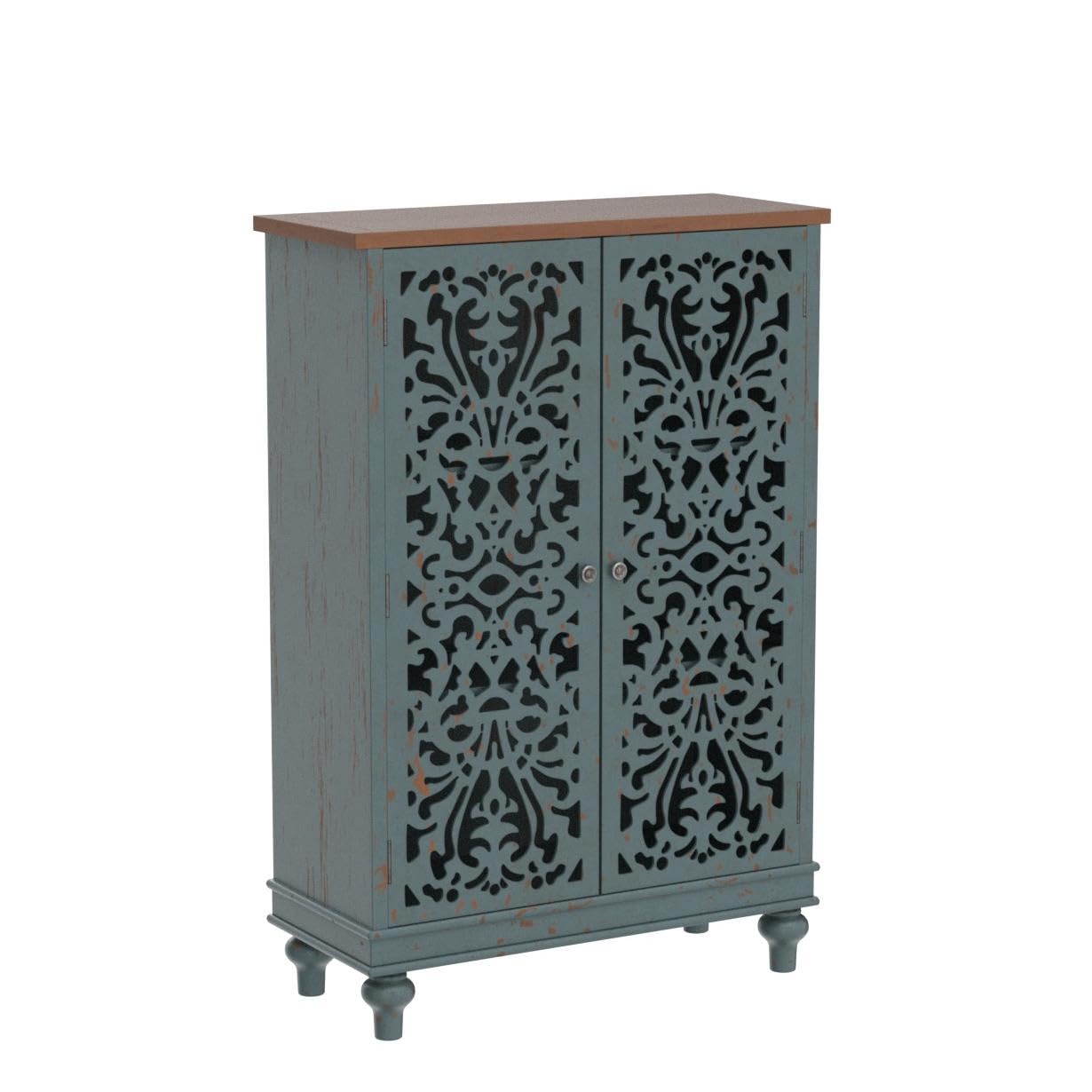 Sophia & William Tall Storage Cabinet 47.4", Decorative 2-Door Tall Accent Cabinet for Living Room, Dining Room, Blue