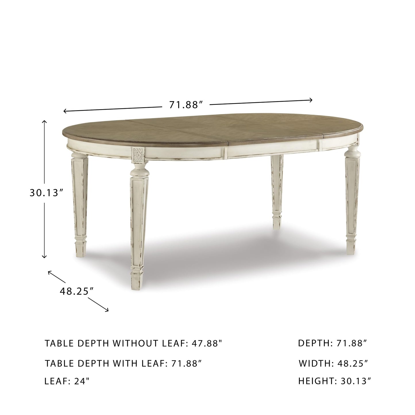 Signature Design by Ashley Realyn Oval Dining Room Extension Table, Seats 6, Antiqued 2-tone Finish, Wood, Distressed White