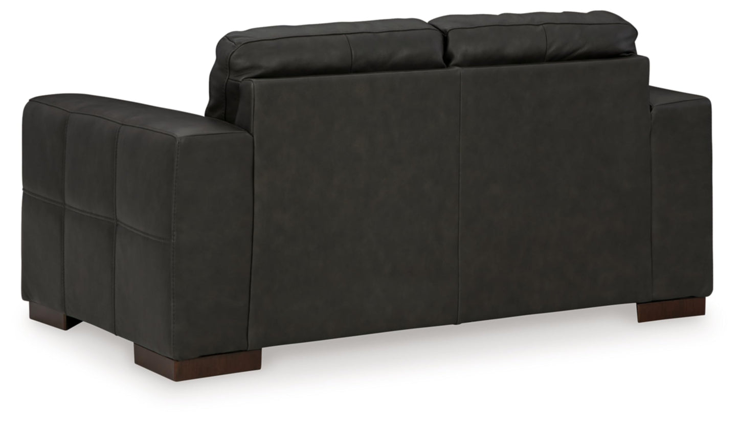 Signature Design by Ashley Luigi Modern Tufted Leather Match Loveseat, Black