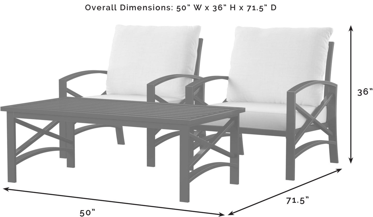 Crosley Furniture Kaplan 3-Piece Outdoor Chair and Coffee Table Set, Wicker Patio Conversation Sets for Deck, Oiled Bronze with Mist Cushions