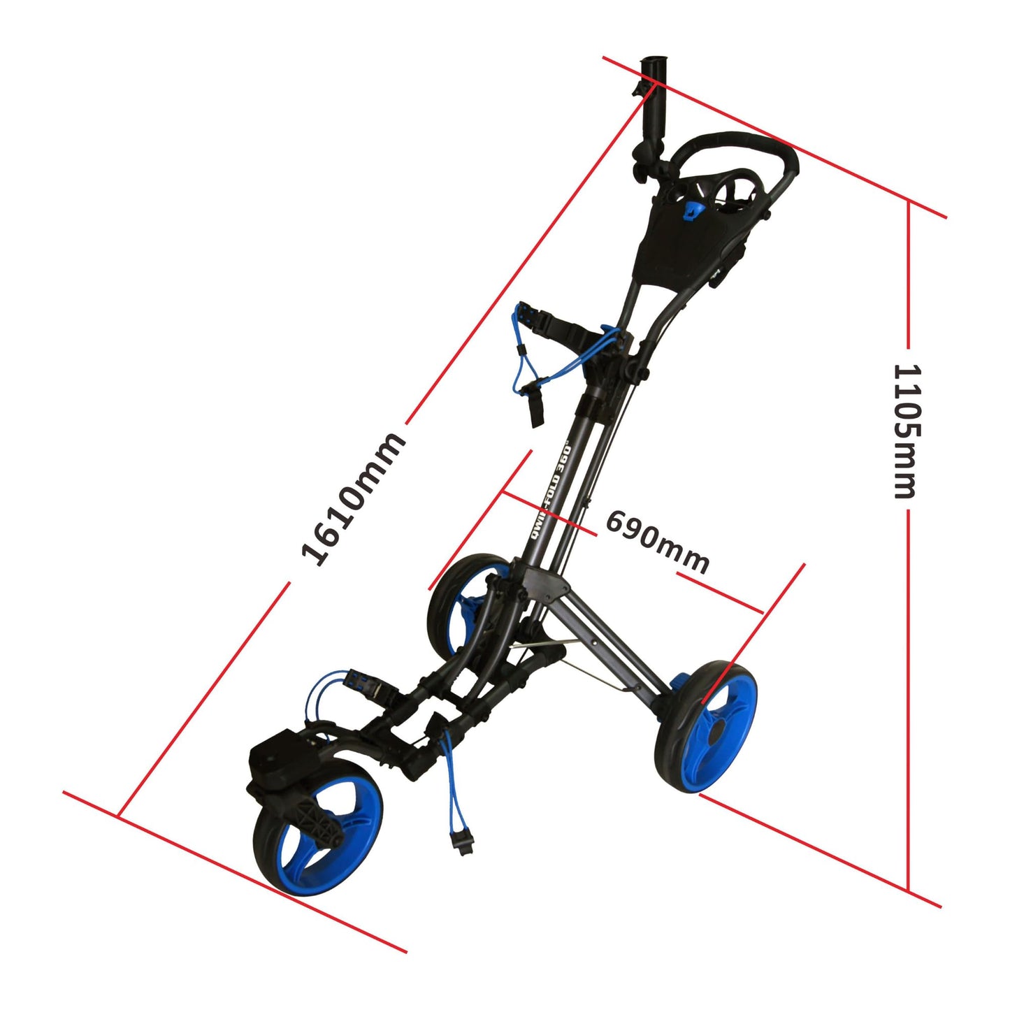 Qwik-Fold 360 Swivel 3 Wheel Push Pull Golf CART - 360* Rotating Front Wheel - ONE Second to Open & Close! (Charcoal/Blue)