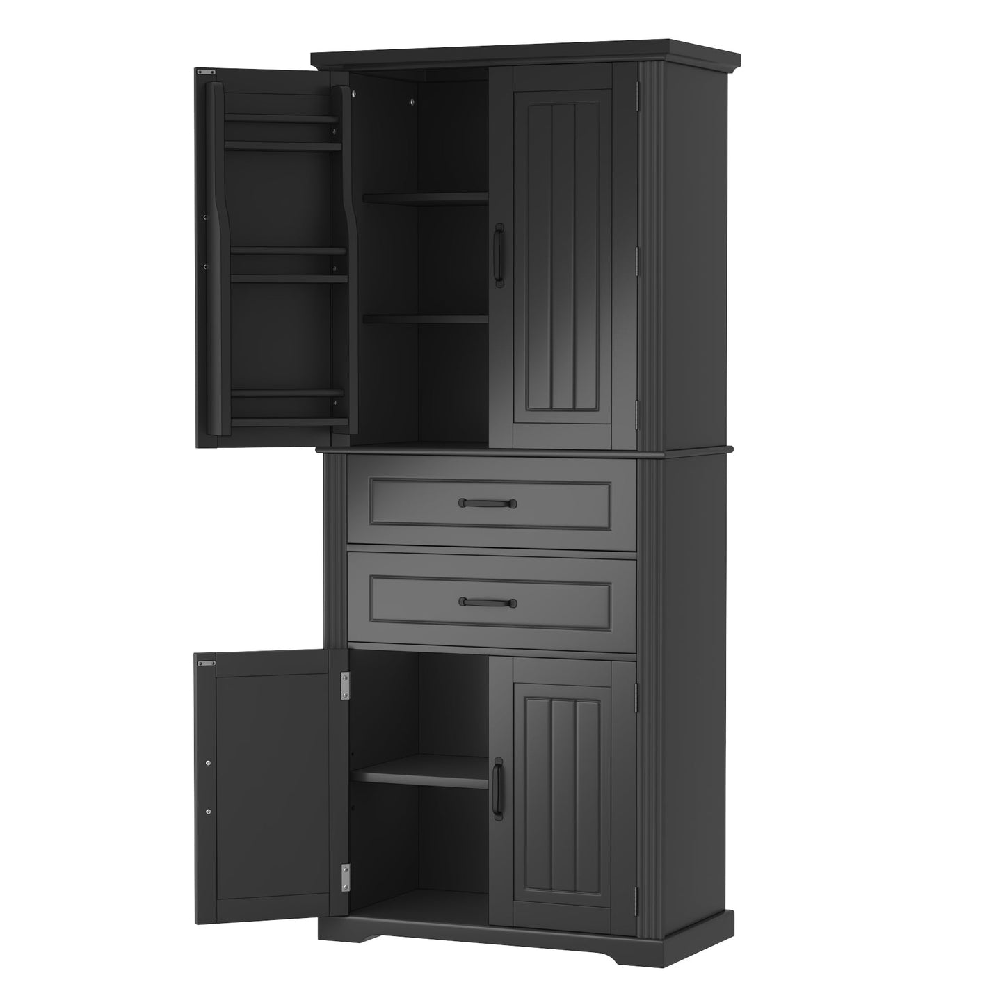 Merax 72.5" Tall Kitchen Pantry Storage Cabinet, Farmhouse Freestanding Large Cupboard with Two Drawers, Bathroom Cabinet with Adjustable Shelves, 6 Door-Shelf for Dining Room, Black