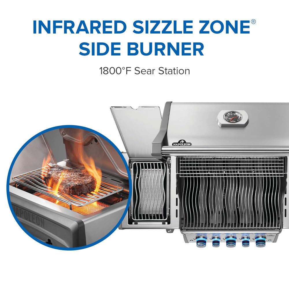 Napoleon Rogue PRO-S 425 Propane Gas Grill with Infrared Side and Rear Burners, Stainless Steel, Durable 5-Burner Grilling Experience
