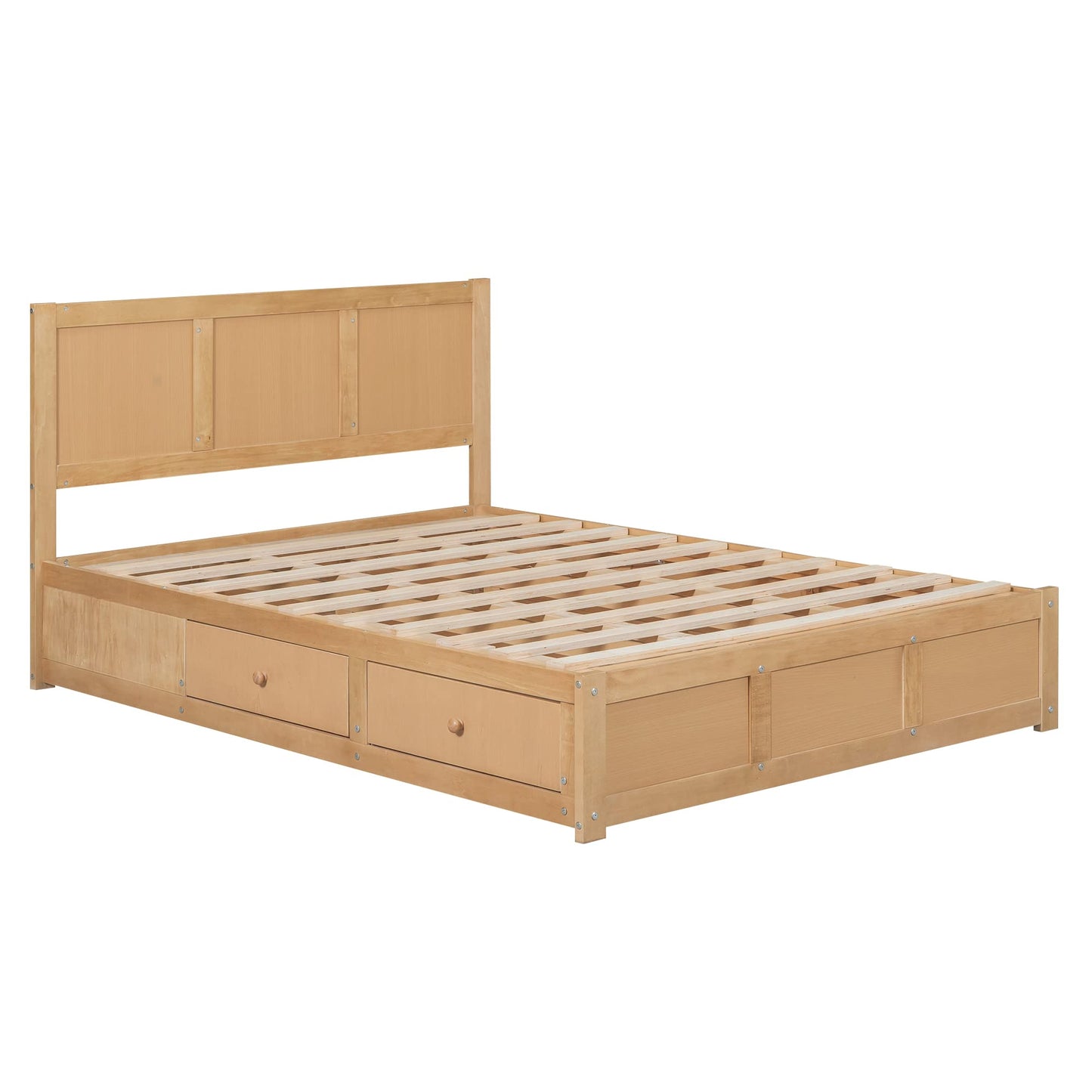 Brisca Full Size Platform Bed with Underneath Storage and 2 Drawers,Solid Wood Bed Frame W/Wood Slats Support,for Apartment,Bedroom,Guest Room,Wood