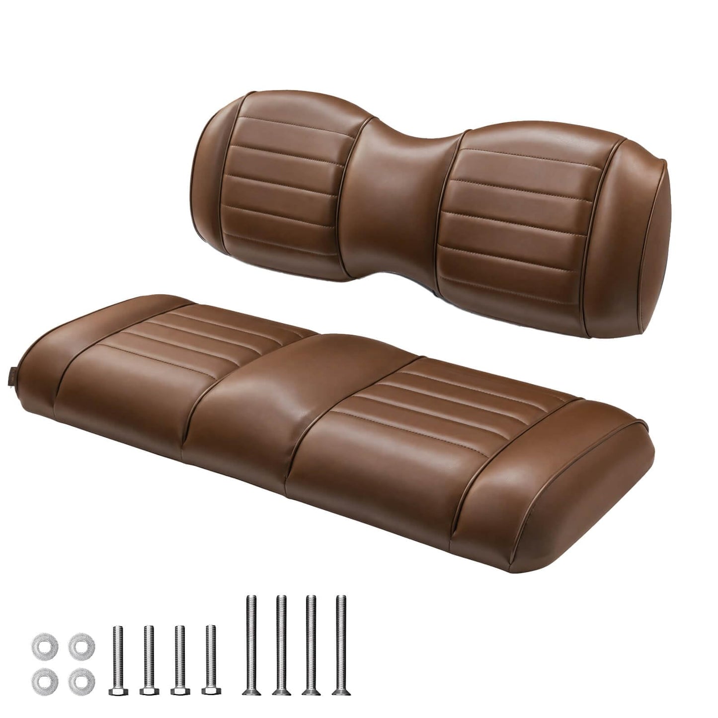 NOKINS Golf Cart Premium Front and Rear Seat Cushion Kit,Seat Back & Seat Bottom Cushion Assembly (Coffee Brown, Fits Aftermarket Standard Rear Seat)