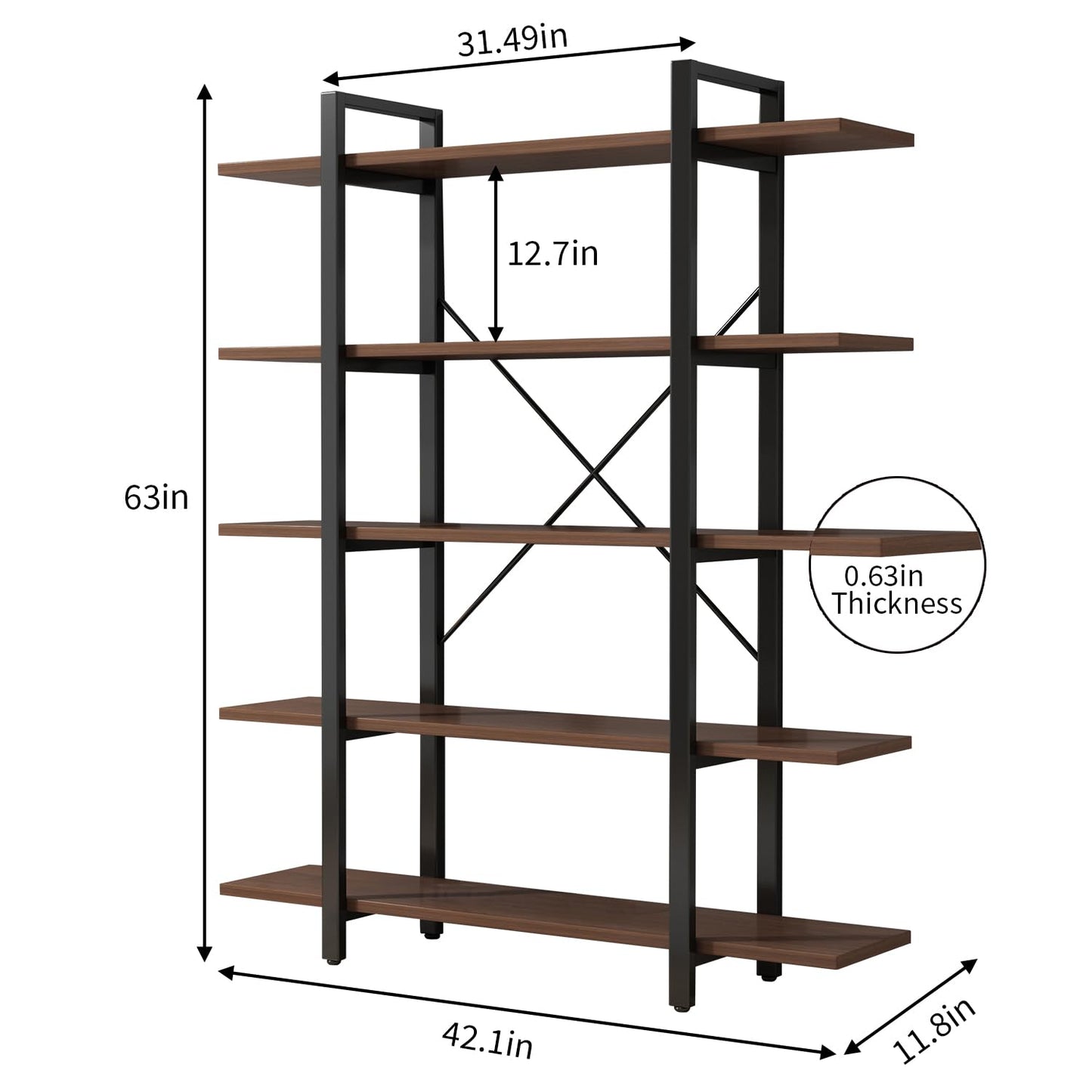 LZ-DONGMAN Bookshelf, Industrial Style Bookcase, Book Rack, Storage Rack Shelves in Living Room/Home/Office, Books Holder Organizer for Books/Movies (5-Tiers)