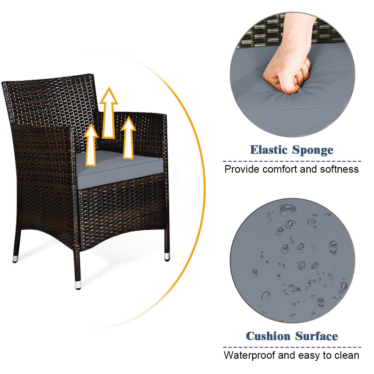 Tangkula 4 PCS Patio Rattan Conversation Set, Outdoor Wicker Furniture Set with Tempered Glass Coffee Table &Thick Cushion, Rattan Chair Wicker Set for Garden, Lawn, Poolside and Backyard (1, Gray)