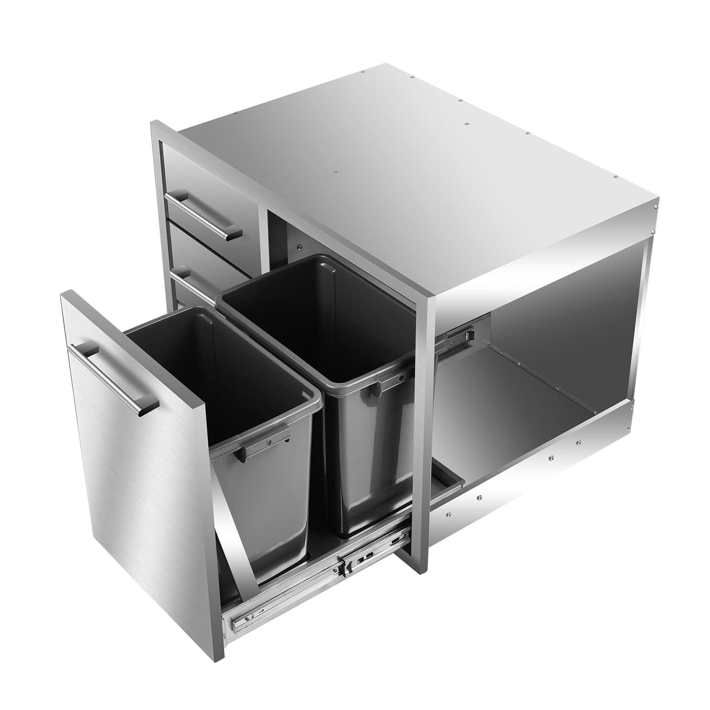 Outdoor Kitchen Drawer Combo, BBQ Access Trash Drawer Combo with Triple Stainless Steel Drawers(Left), Outdoor Kitchen for BBQ Island, Grilling Station, Outside Cabinet (28" W x 19.6“D x 20.1" H)