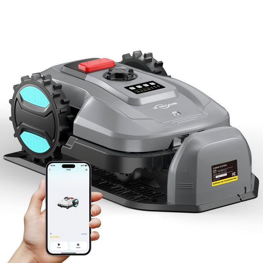 2026 New Robot Lawn Mower with App Control – Features Adjustable Cutting Height, Auto-Charging, Obstacle Detection and Brushless Motor for Lawns Up to 1/8 Acre, Deep Gray