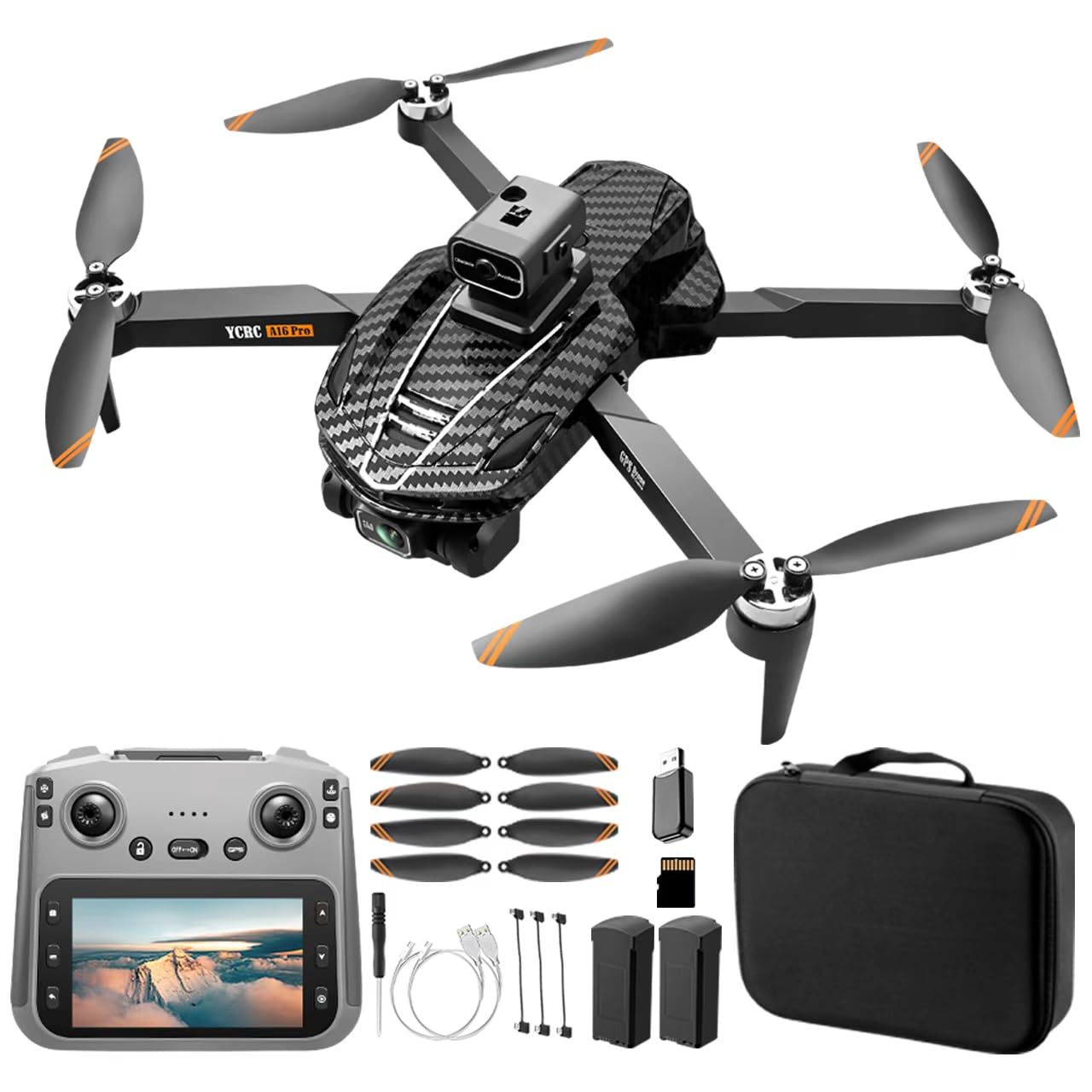 A16 GPS Drone with 4K Camera EIS for Adults, RC Camera Drones with 4.5" HD Screen, GPS Follow & Auto Return & Obstacle Avoidance, Brushless, Long Range Transmission, 3 Speed Adjustable, 60 Mins Flight Time with 2 Batteries, Foldable Drone Kit, Under 249g