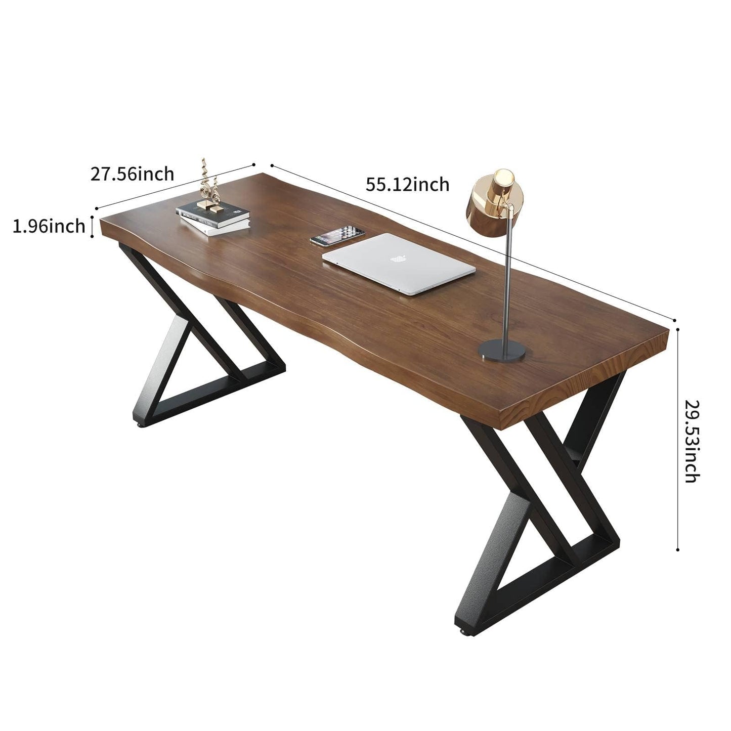 QZYJKJ 55inch Solid Wood Desk Wide Home Office Desk,Metal Modern Industrial Writing Table, Workstation, Perfect Table for Your workspace Study Table Furniture in Rustic Natural Aged Brown