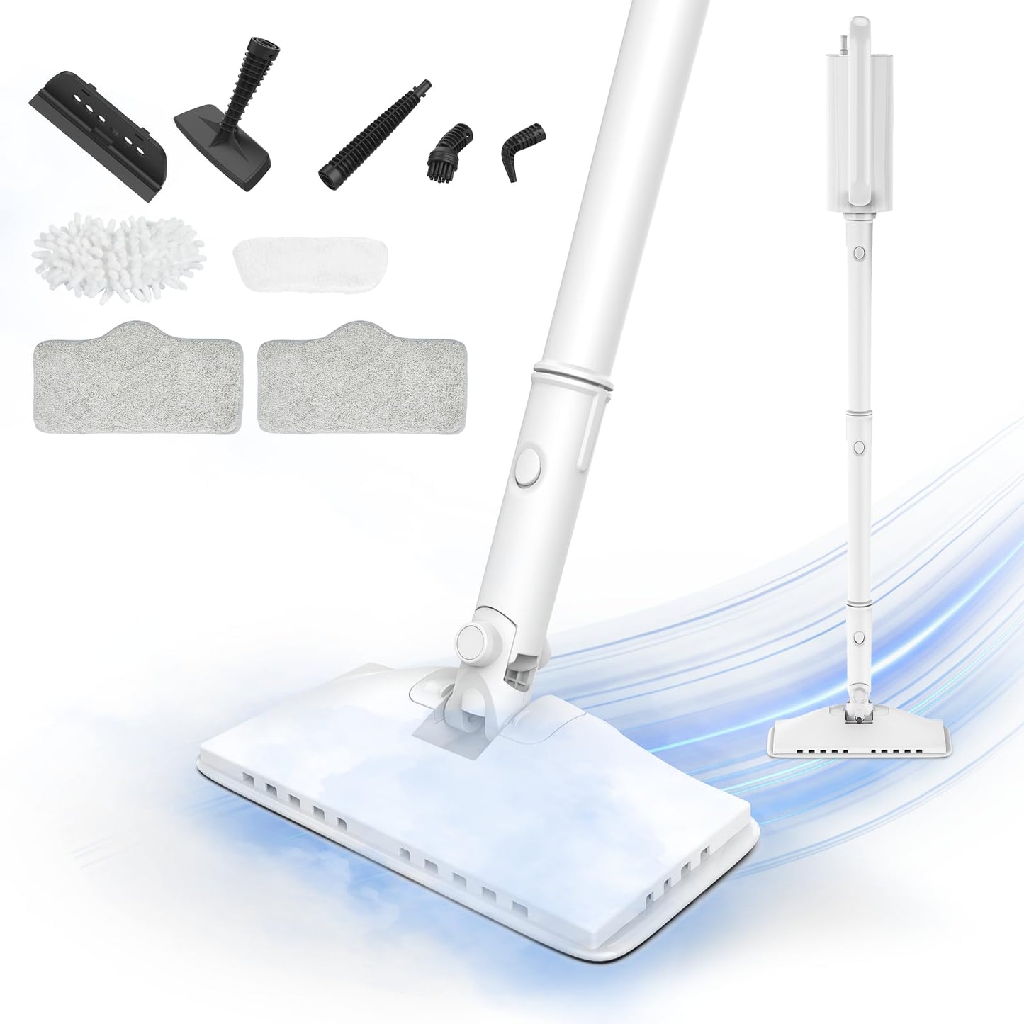 Steam Cleaner, 6 in1 Rotated Steam Mop Cleaner with 2 Modes, 2 Microfiber Pads, 400ML Removable Tank, 23FT Power Cable, Detachable Steam Mops for Floor, Laminate Floor, Tiles Cleaning (Lily White）