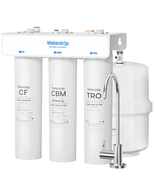 Waterdrop T3-T, 220 GPD Faster Flow, Remineralization 7-Stage Reverse Osmosis Water Filter, 2:1 Pure to Drain, NSF/ANSI 372 Certified Under Sink RO System with Tank, No Power Needed, Easy Installation