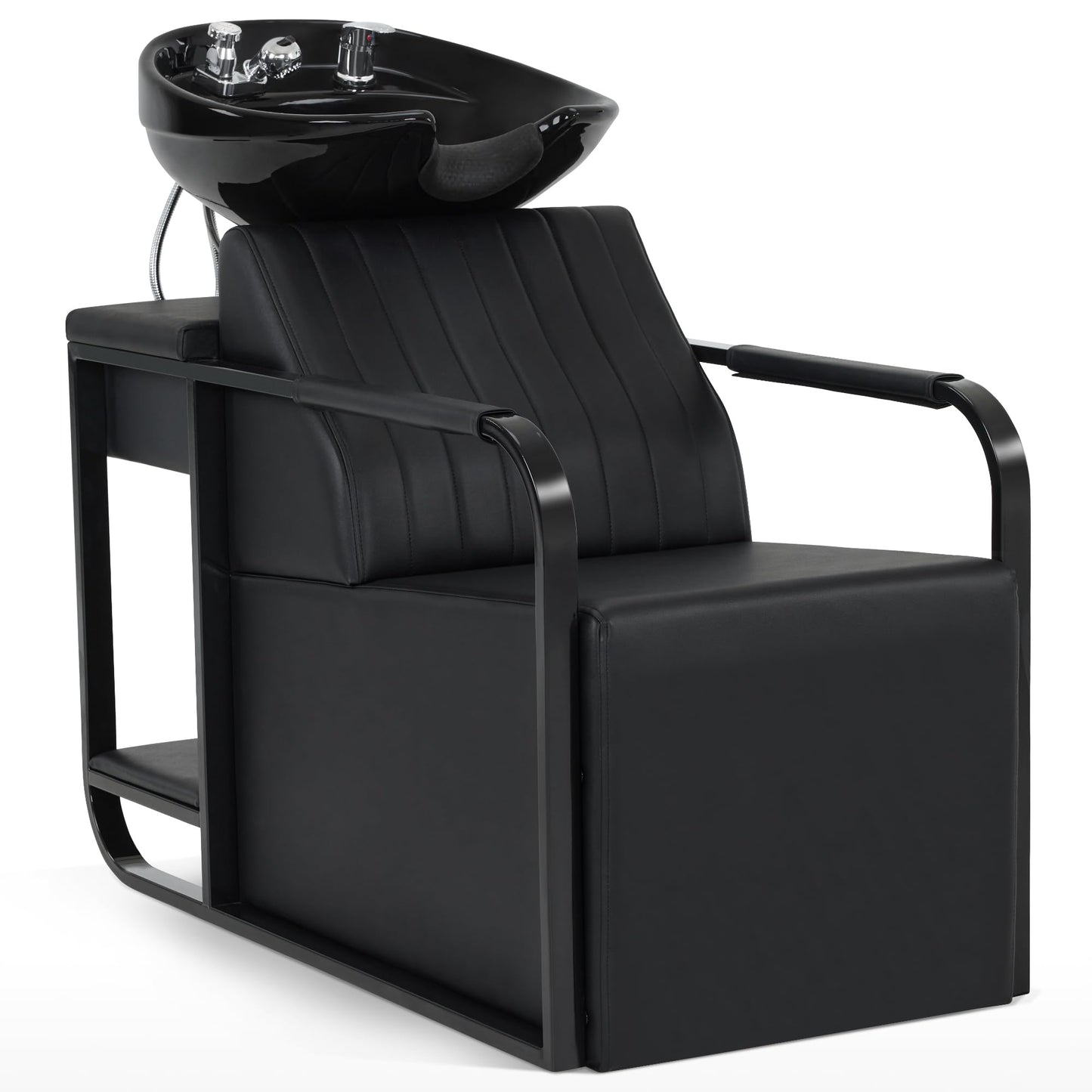 BarberPub Shampoo Bowl and Chair Set for Salon, Shampoo Backwash Station Chair for Hair Stylist, Ceramic Hair Wash Bowl Sink Unit Station for Salon Beauty Spa Equipment 9024