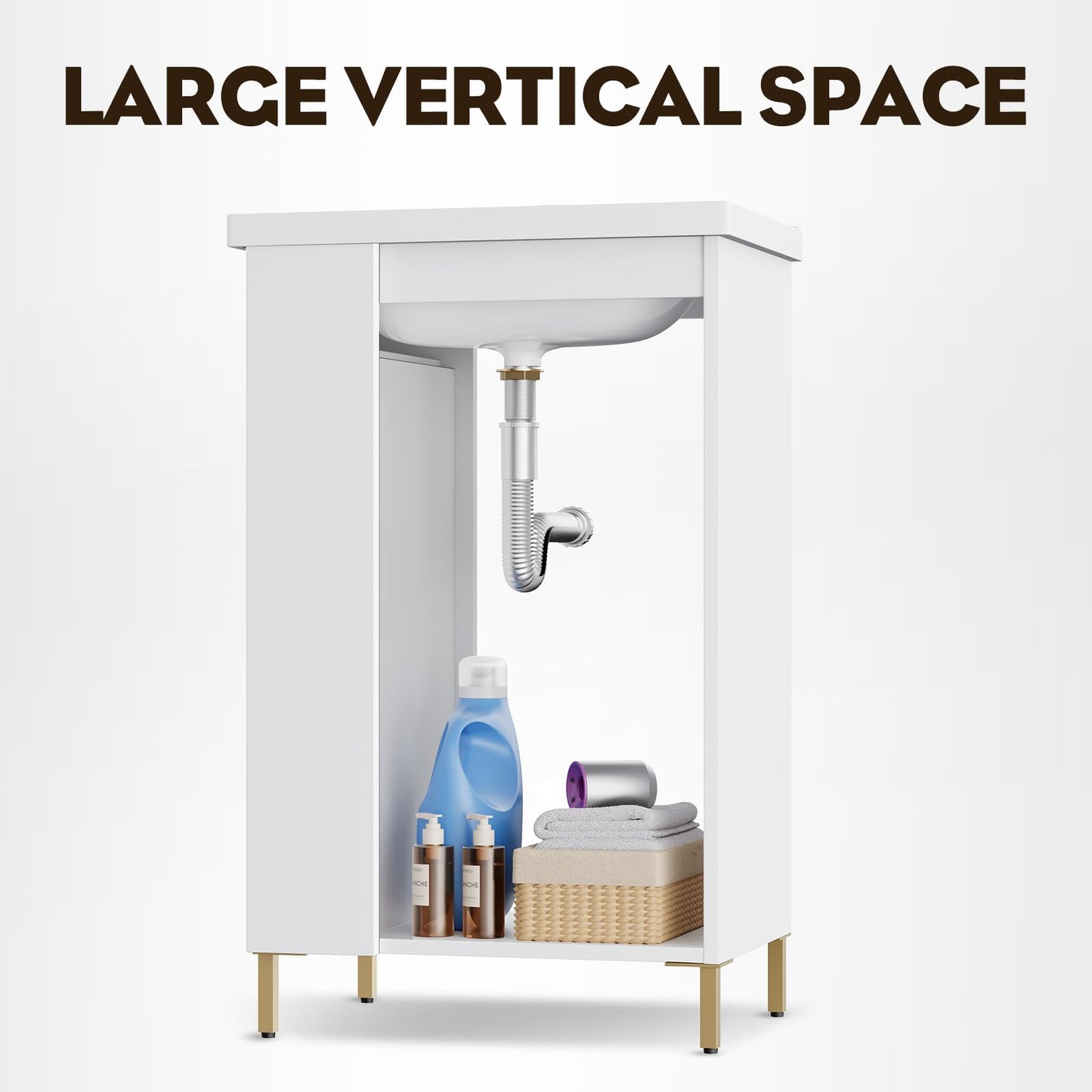 phiestina 20 Inch White Pre-Assembled Small Bathroom Vanity Cabinet with Ceramic Sink, Soft-Close Door, Left Side Storage, Space-Saving Design, No Faucet,BV05-20-WHITE-PLUS